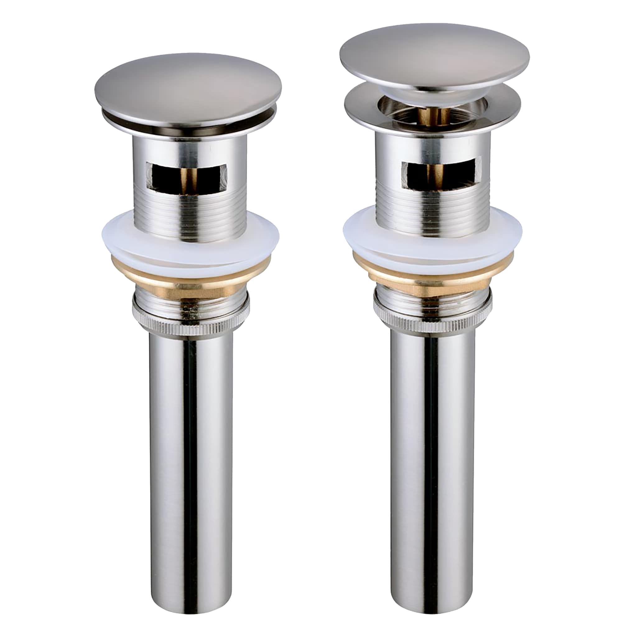 Yescom 81DRN004-0OV-BNX2-LO  2 Pack Bathroom Pop Up Drain with Overflow Lavatory Vessel Basin Sink Faucet Brass Brushed Nickel