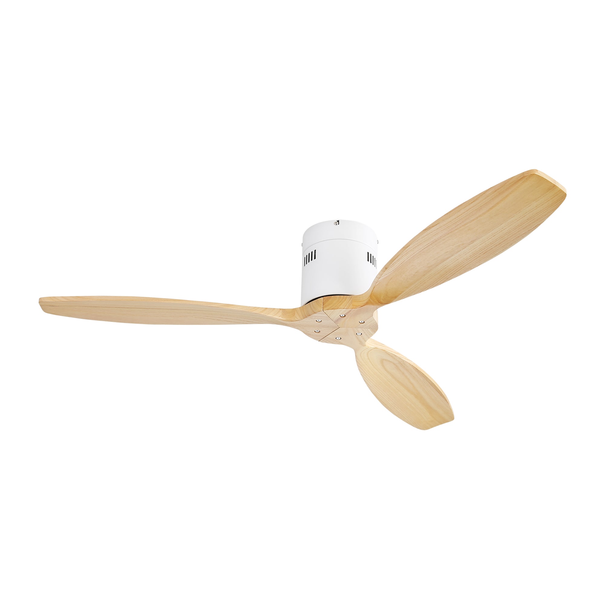 SINOFURN SYD130049WB 52-in Integrated LED Flush Mount White + Wood with Wood Blades Ceiling Fan Without Light 3 -Blade )