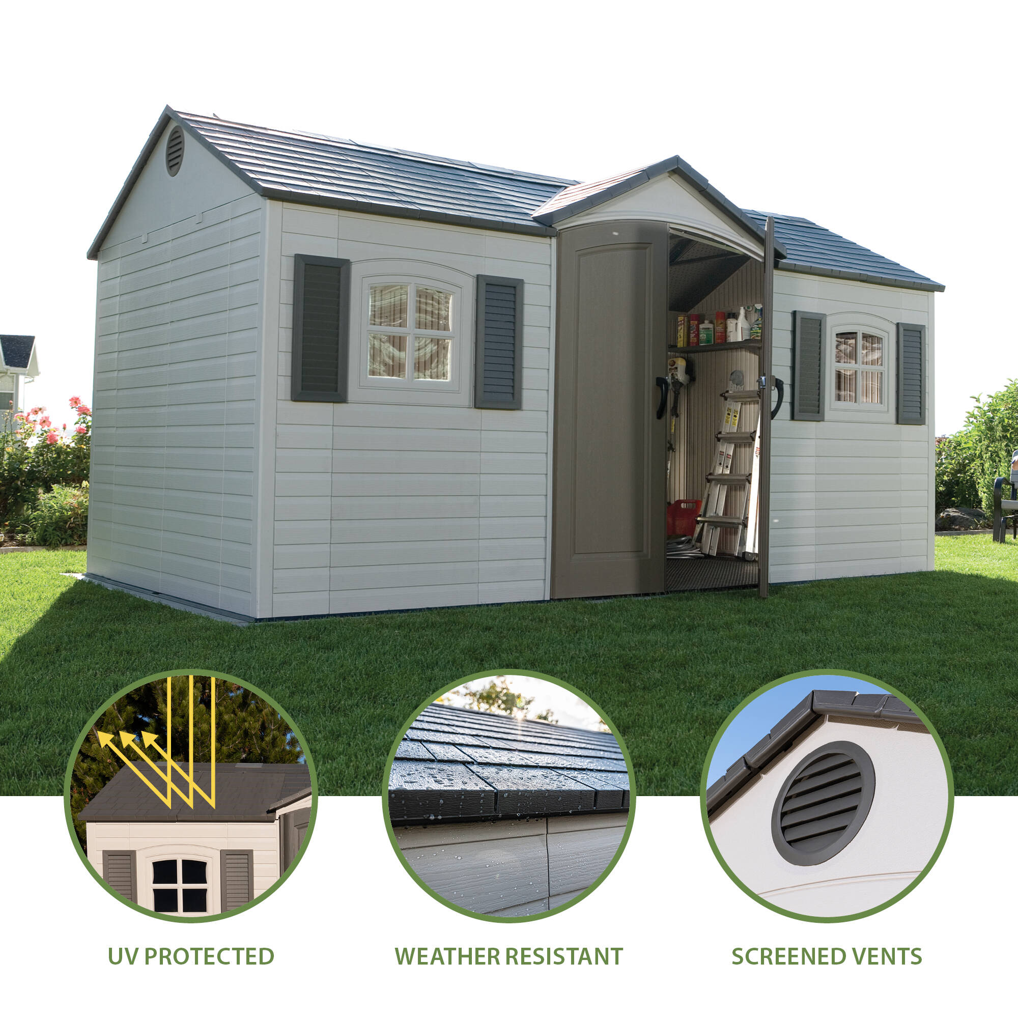 LIFETIME PRODUCTS 15-ft x 8-ft Lifetime Storage Shed Gable Resin Storage Shed (Floor Included)