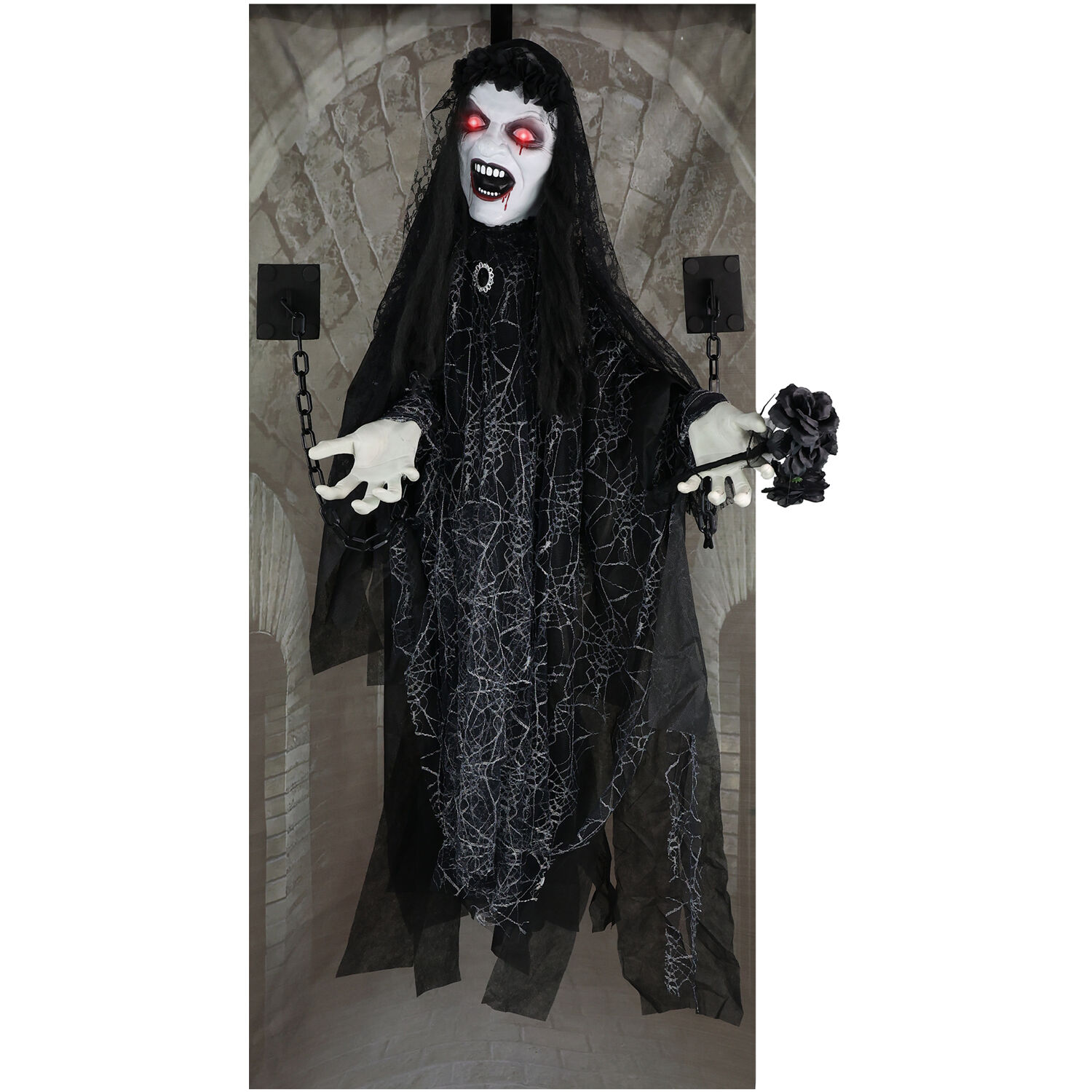 Haunted Hill Farm HHLADY-12HLSA 4.26-ft Hanging Laughing Lighted Demon Animatronic