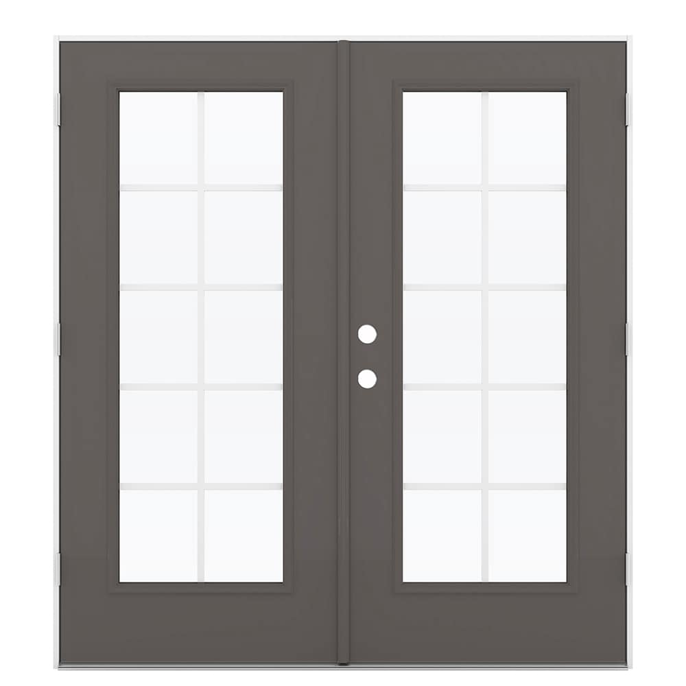 JELD-WEN LOWOLJW192600192 French 72-in x 80-in x 4-9/16-in Jamb Low-e Grilles Between The Glass Timber Gray Steel French Left-Hand Outswing Double Patio Door