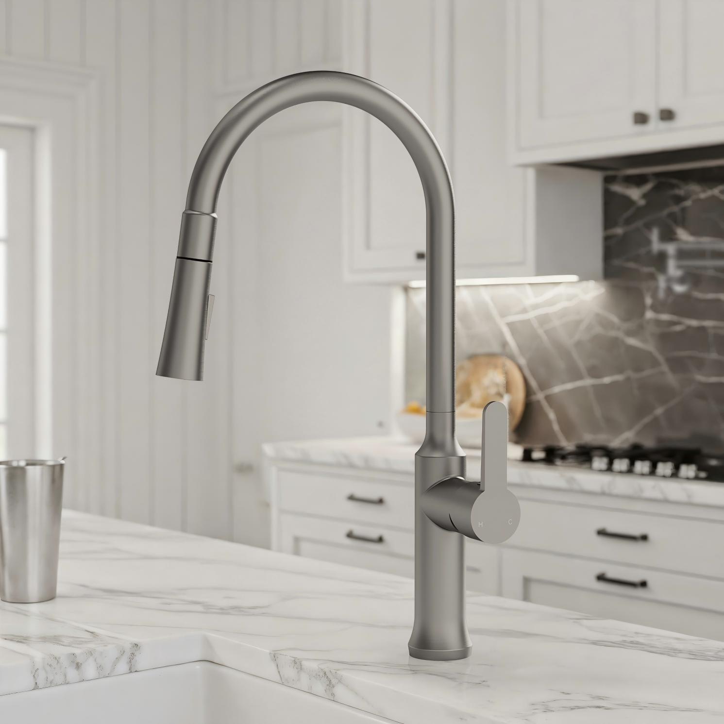 EVERSTEIN Brushed Nickel Pull-Down Kitchen Faucet with 2-Function Sprayer Single-Handle Sink Faucet with Swivel Spout 1.8GPM