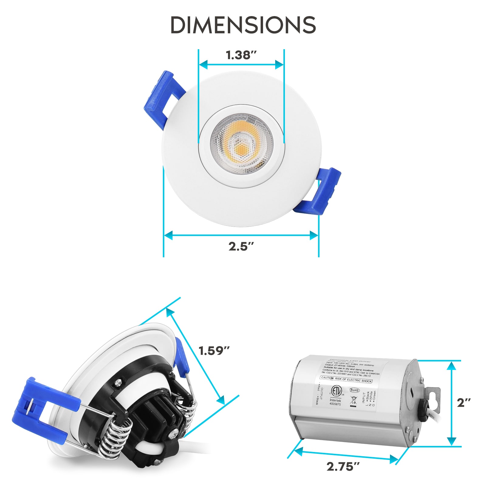 Luxrite White 2-in 400-Lumen Switchable White Round Dimmable LED ...