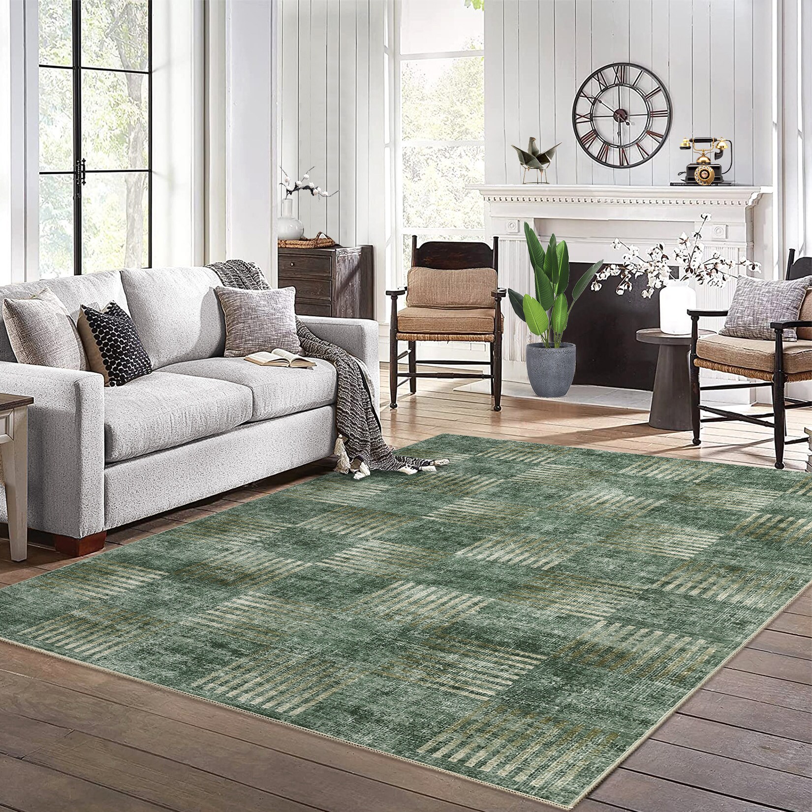 Garvee YXY-LO-PHO-15GTYL0S 8 x 10 (ft) Loomed Polyester Green Rectangular Indoor Geometric Mid-Century Modern Machine washable Area rug