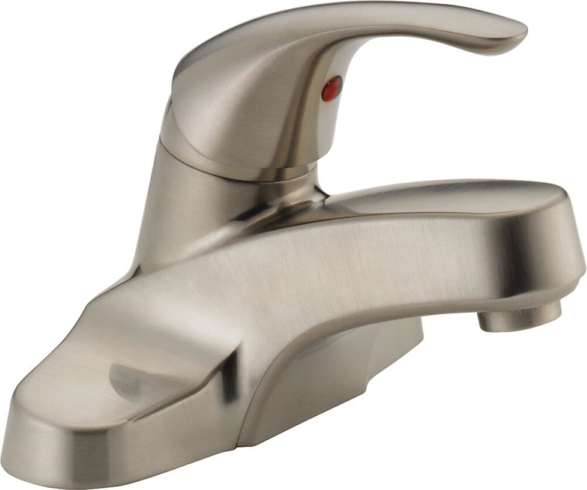 Peerless P188620LF-BN Core Brushed Nickel 4-in centerset 1-handle WaterSense Low-arc Residential Handle Bathroom Sink Faucet with Drain