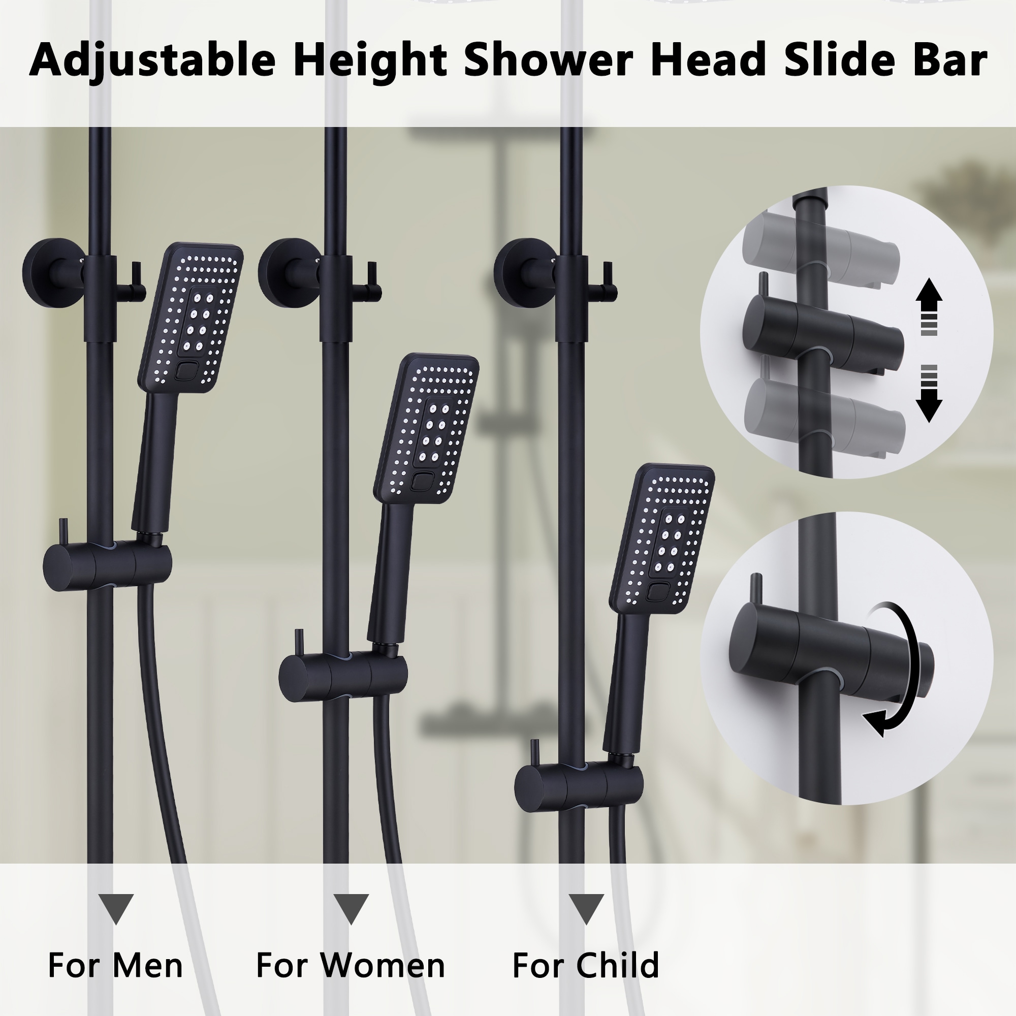 Matte Black Adjustable Height Rain Shower System with Handheld