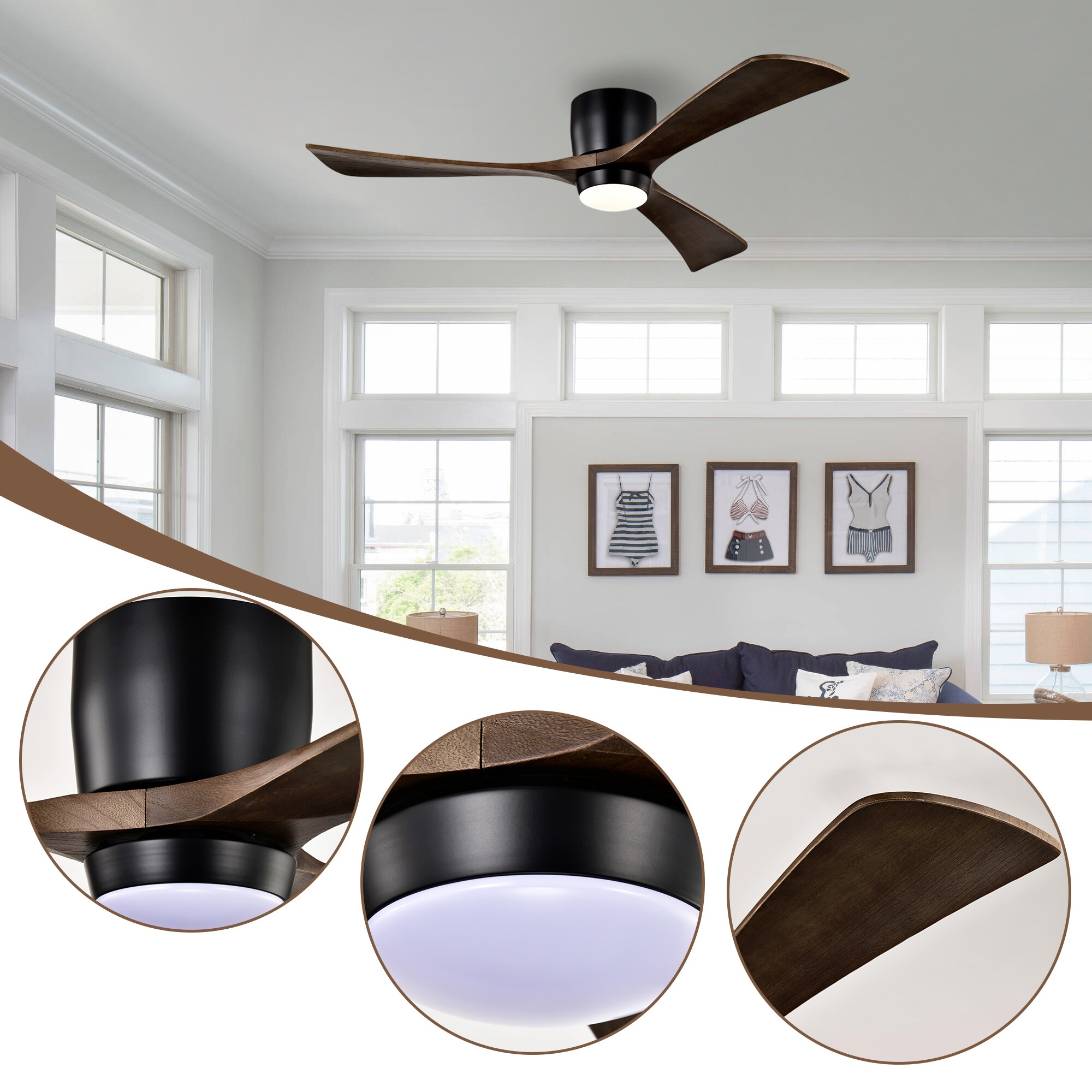 Shinevoy 52 in. Matte Black Indoor Reversible Quiet DC Motor