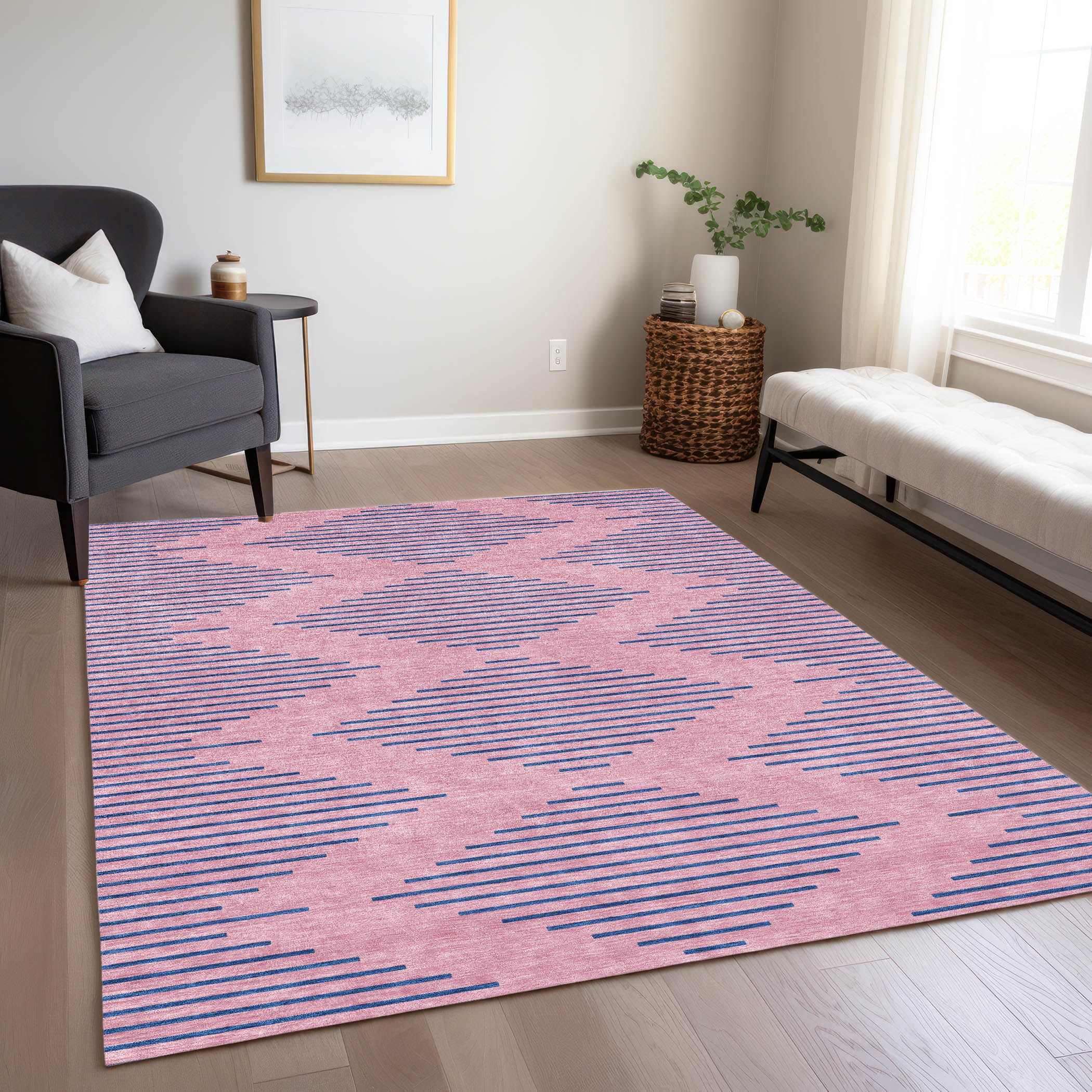 Addison Rugs ACN1017PI10X14 Chantille ACN1017PI 10 x 14 (ft) Polyester Pink Rectangular Indoor/Outdoor Geometric Machine washable Area rug