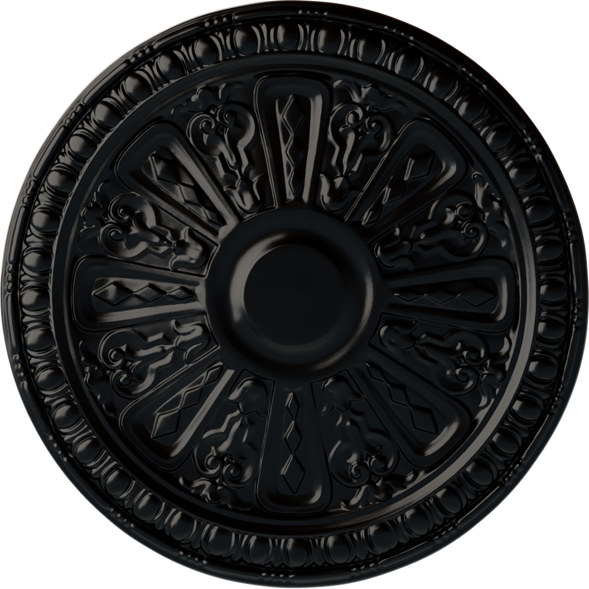Ekena Millwork CM18RA2BLF Raymond 18-in W x 18-in L Painted Jet Black Polyurethane Whole Ceiling Medallion
