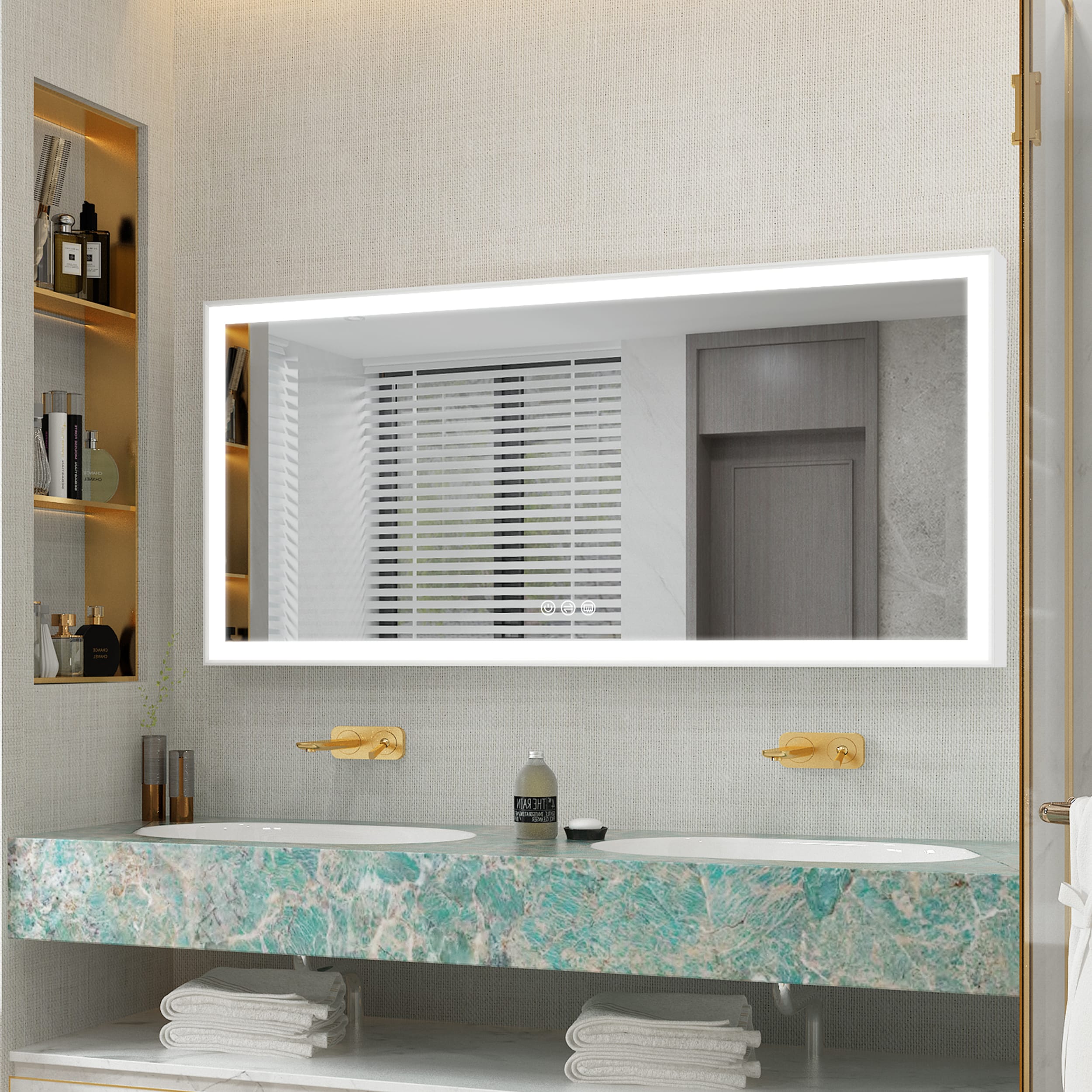 Forclover HE-31M3628 60-in x 28-in Framed Rectangle Dimmable LED Lighted Fog Free Bathroom Vanity Mirror ( White )