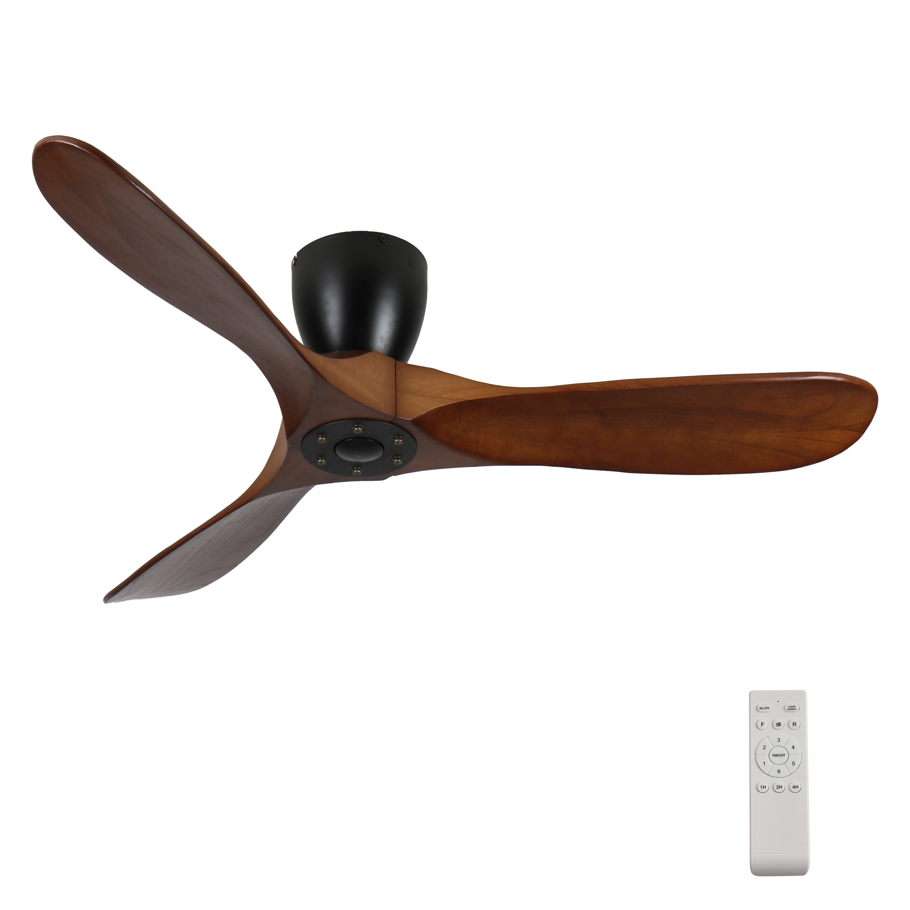 YOTOO 42 Inch Flush Mount Ceiling Fan Without Light Solid Wood Blades Reversible Quiet DC Motor Remote Control with 6 Speeds and Timer Energy Saving for Bedroom Living Room