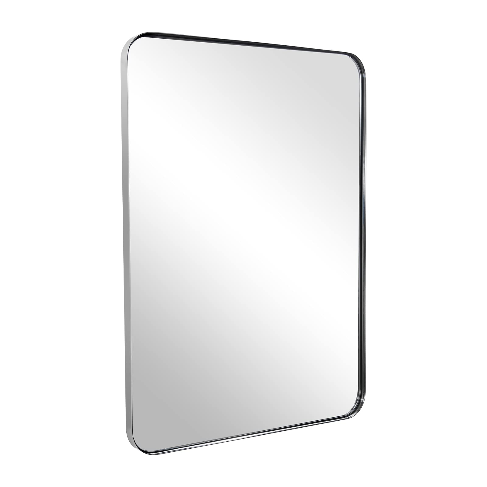 LAIFUCAM  Chrome Bathroom Mirror 24 x 36 Inch Rectangle Vanity Mirror with Rounded Corners Stainless Steel Frame HD Glass Shatter Resistant