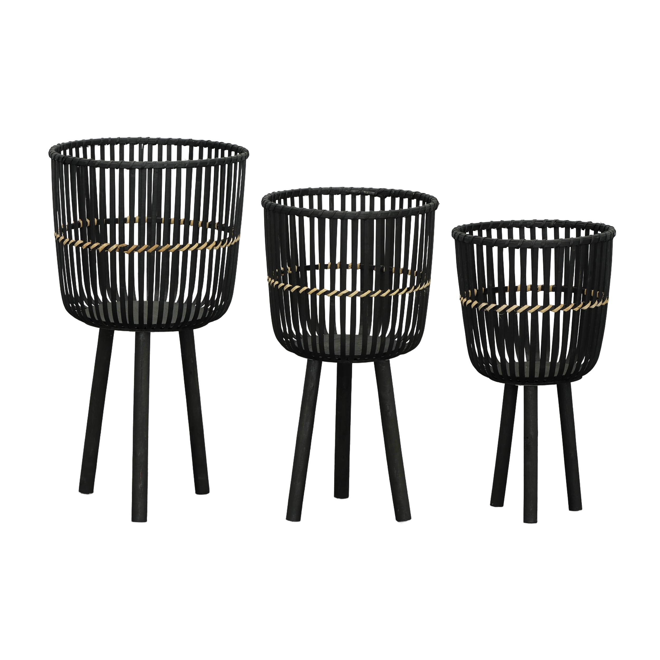 Kahomvis HDA-QPB0-812 Round 15.0-in W Large Black Bamboo Indoor/Outdoor Planter