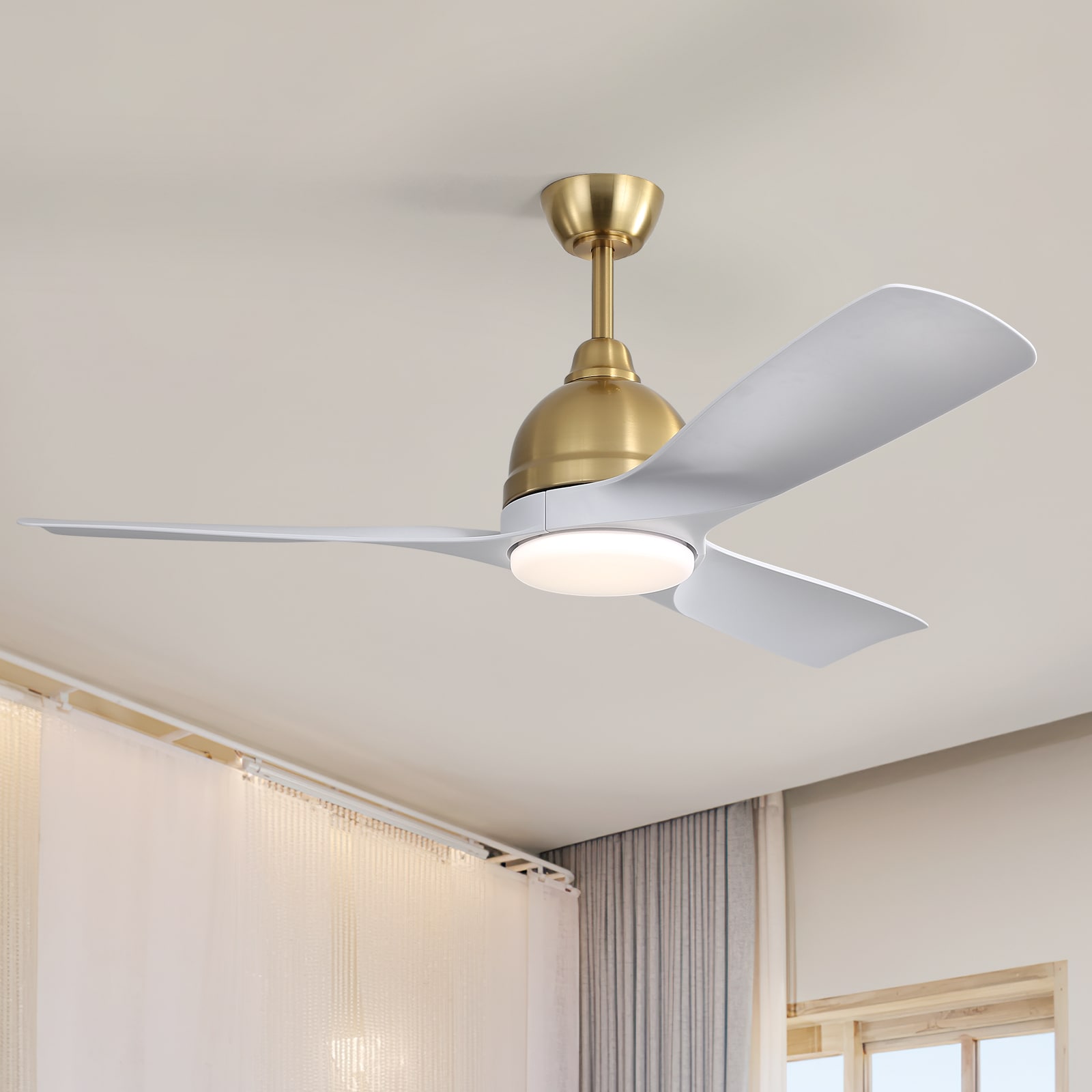 Sofucor L-54K002SMTY-BGWHABS 54-in Color-Changing Integrated LED Gold with ABS Blades Ceiling Fan With Light ( 3 -Blade )