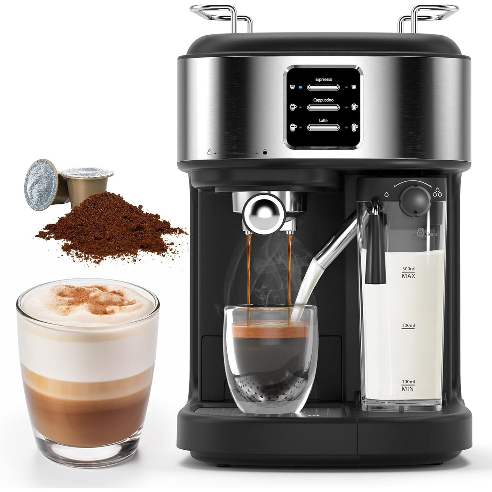 Antarctic Star LSAS-CM8011-BLACK 20 Bar Coffee Maker with Milk Frothing System