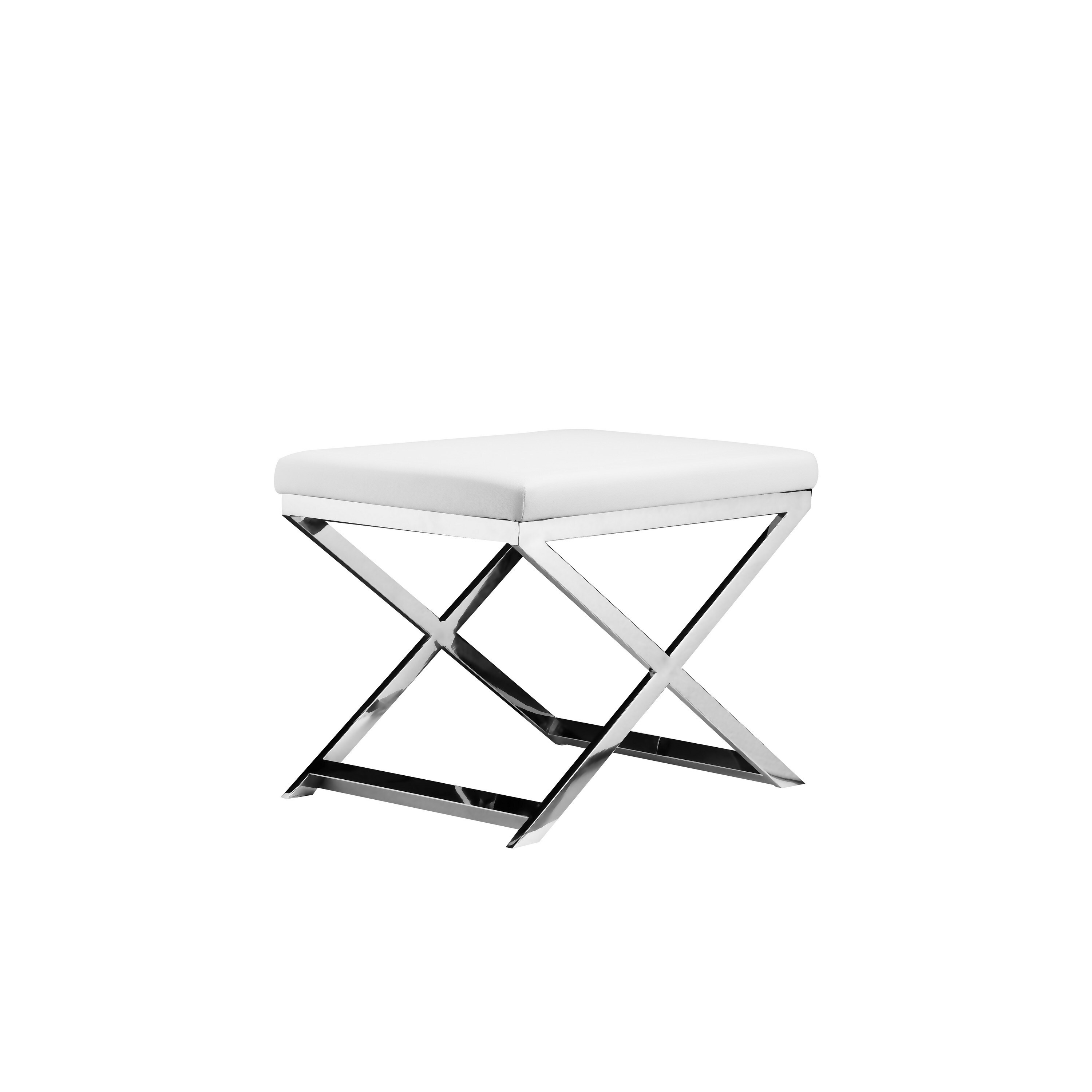 Benzara 20 in. White and Chrome Low Back Metal Accent Stool with Faux