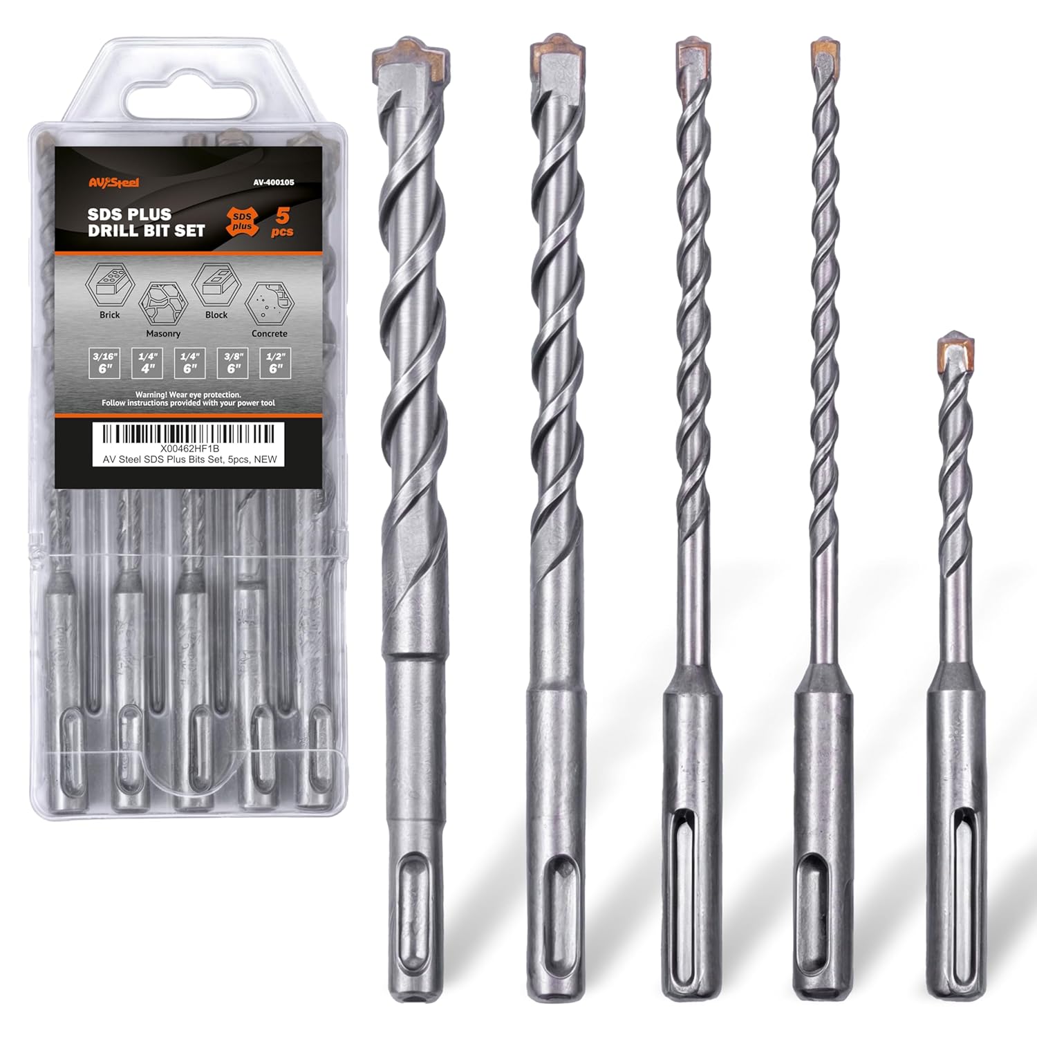 AV Steel 5 Pcs SDS Plus Rotary Hammer Drill Bit Set
