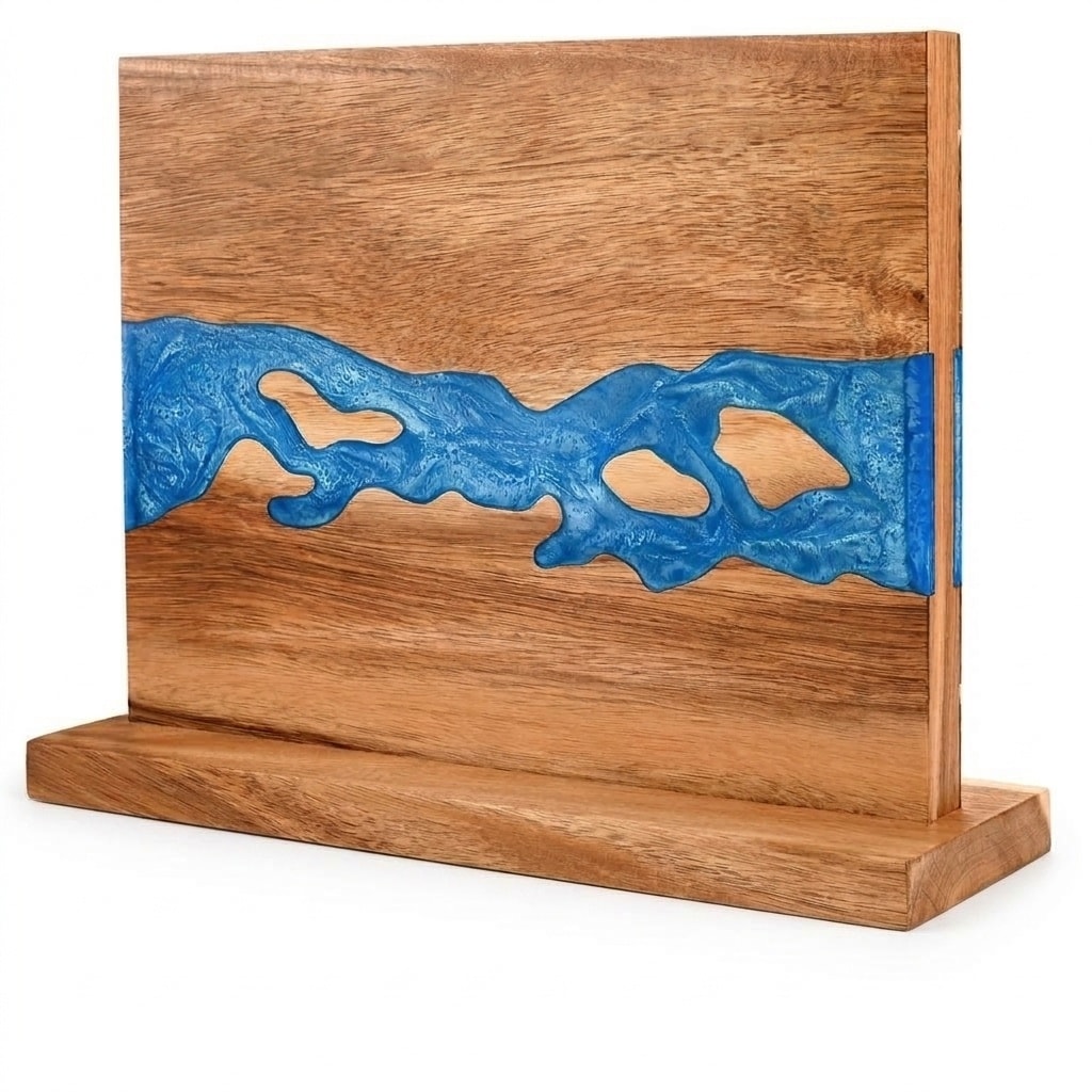 Etokfoks  Acacia Wood and Blue Resin Magnetic Knife Holder with Strong Double Sided Magnets for Kitchen Storage