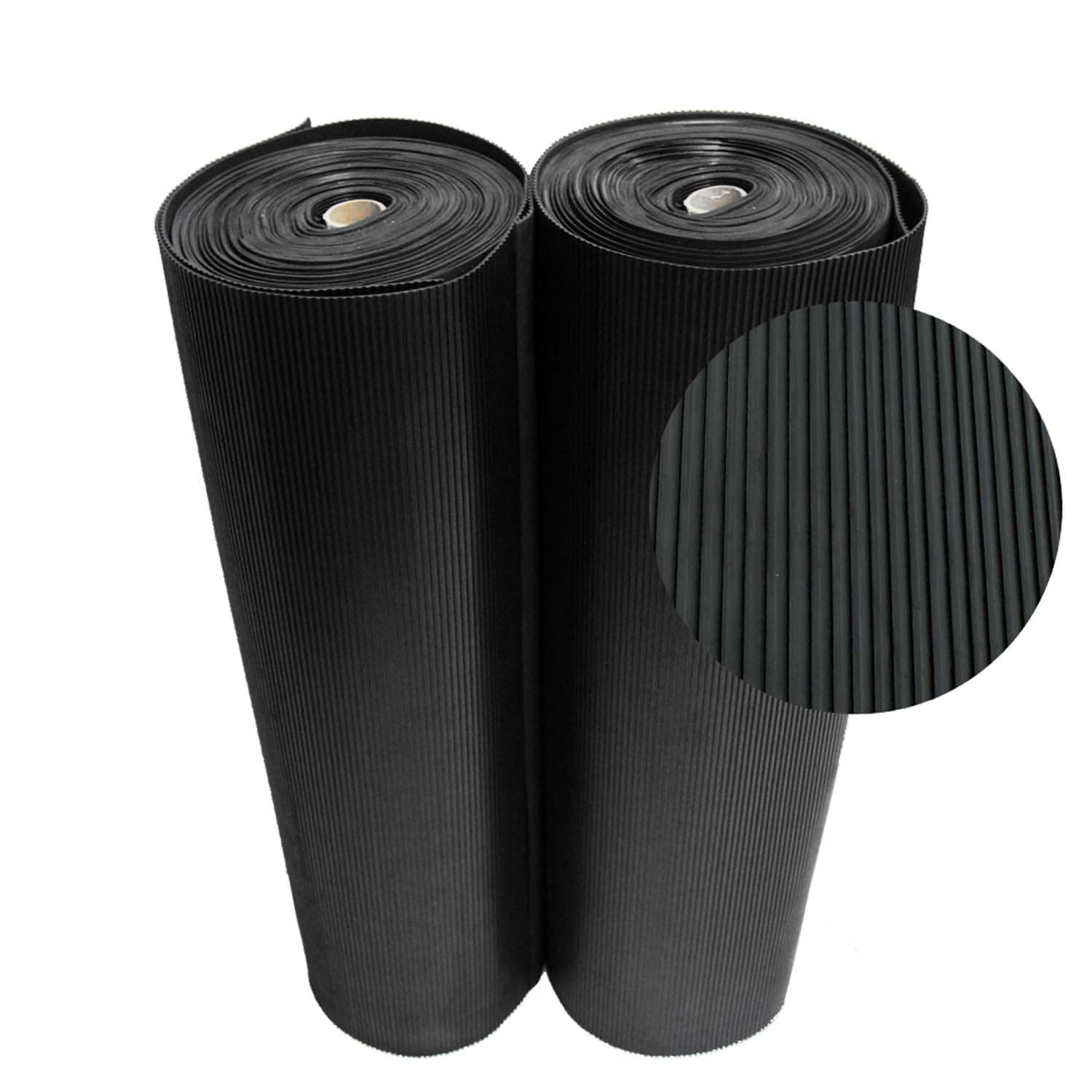Rubber-Cal Diamond-Plate Rubber Flooring Rolls - 3 mm x 4 ft x 4 ft Rolls - Black