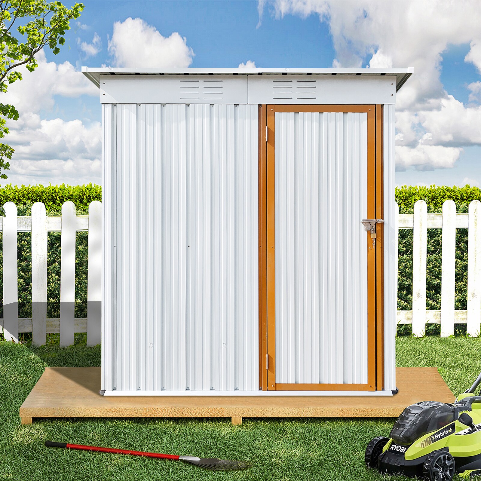 WELLFOR 5.4 ft x 2.81 ft White Metal Lean-to Storage Shed with ...