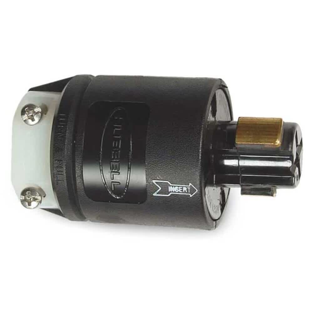 Hubbell  Wiring Device-Kellems Locking Plug Non-NEMA 20 A 125V AC Single Phase 2 Pole Screw Terminals Black White