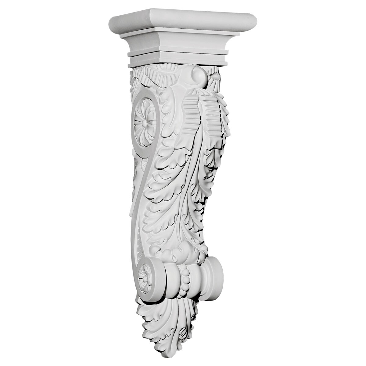 Ekena Millwork COR08X06X23AC 8-in x 6-in x 22.875-in Acanthus Ribbon Primed White Urethane Paintable Corbel