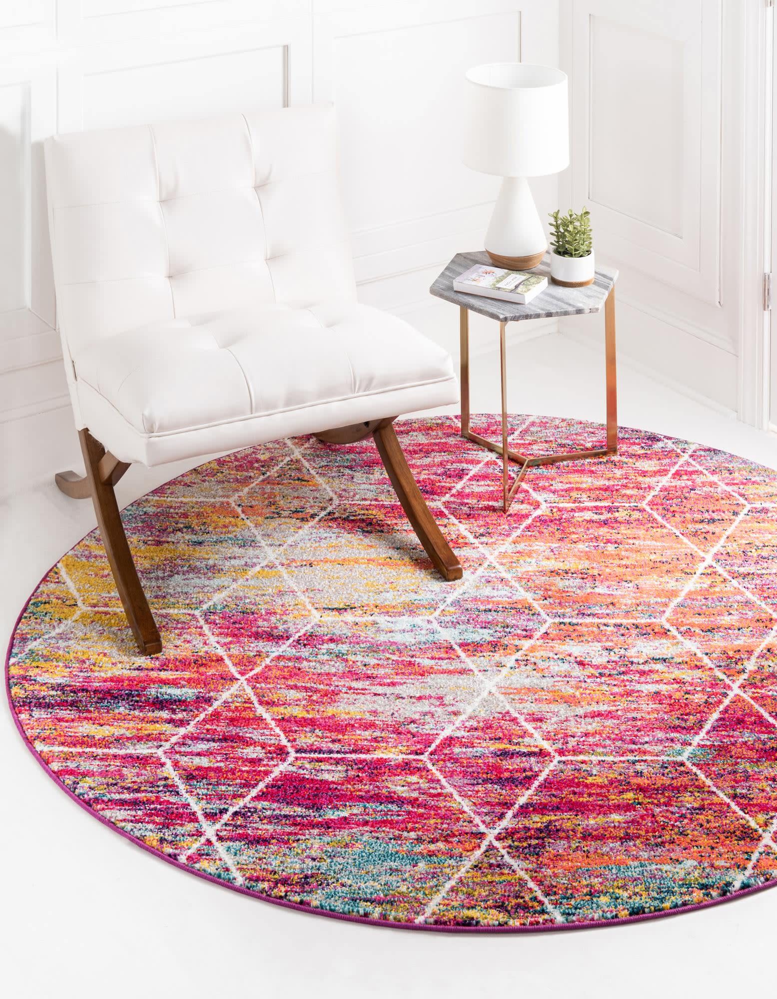 Unique Loom 3151778 Trellis Frieze 4 x 4 (ft) Loomed Polypropylene Multi Round Indoor Trellis Area rug