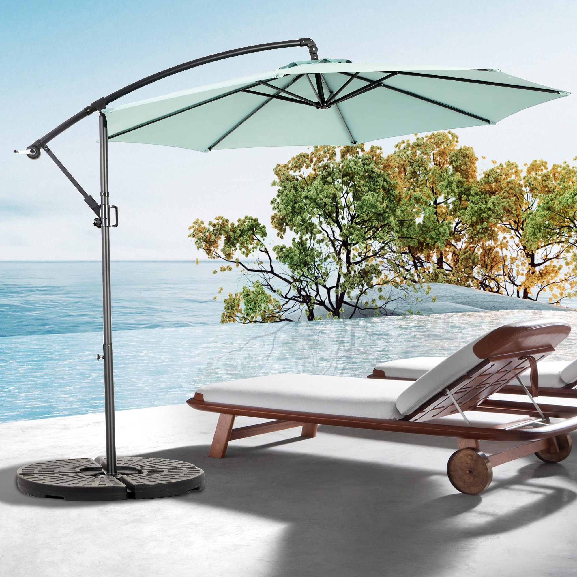 Tatayosi Best Choice Products 10inch Offset Hanging Market Patio Umbrella wEasy Tilt Adjustment Polyester Shade 8 Ribs Light green No Base
