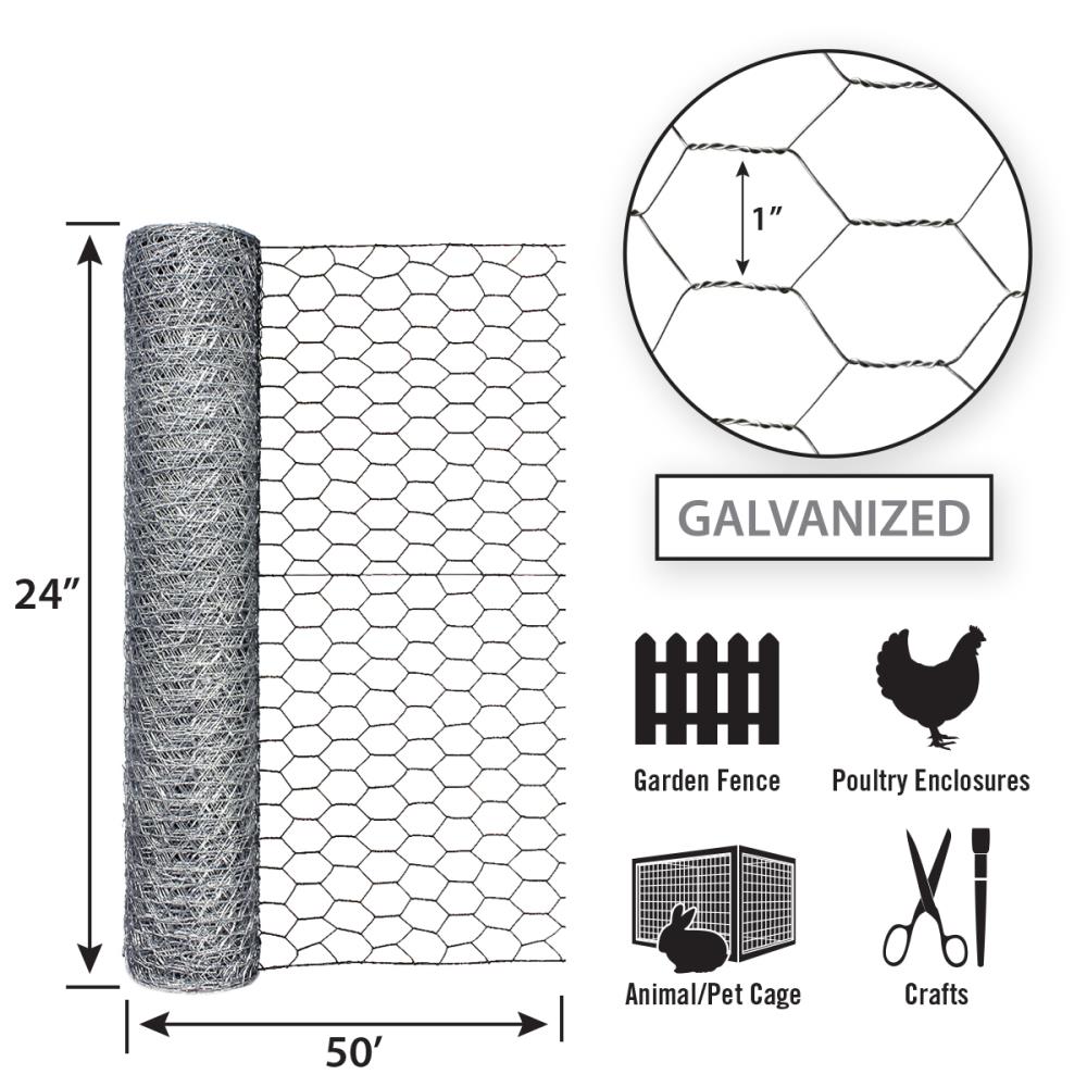 Expert Gardener Galvanized Steel Gray Chicken Wire, 24 x 10' Roll