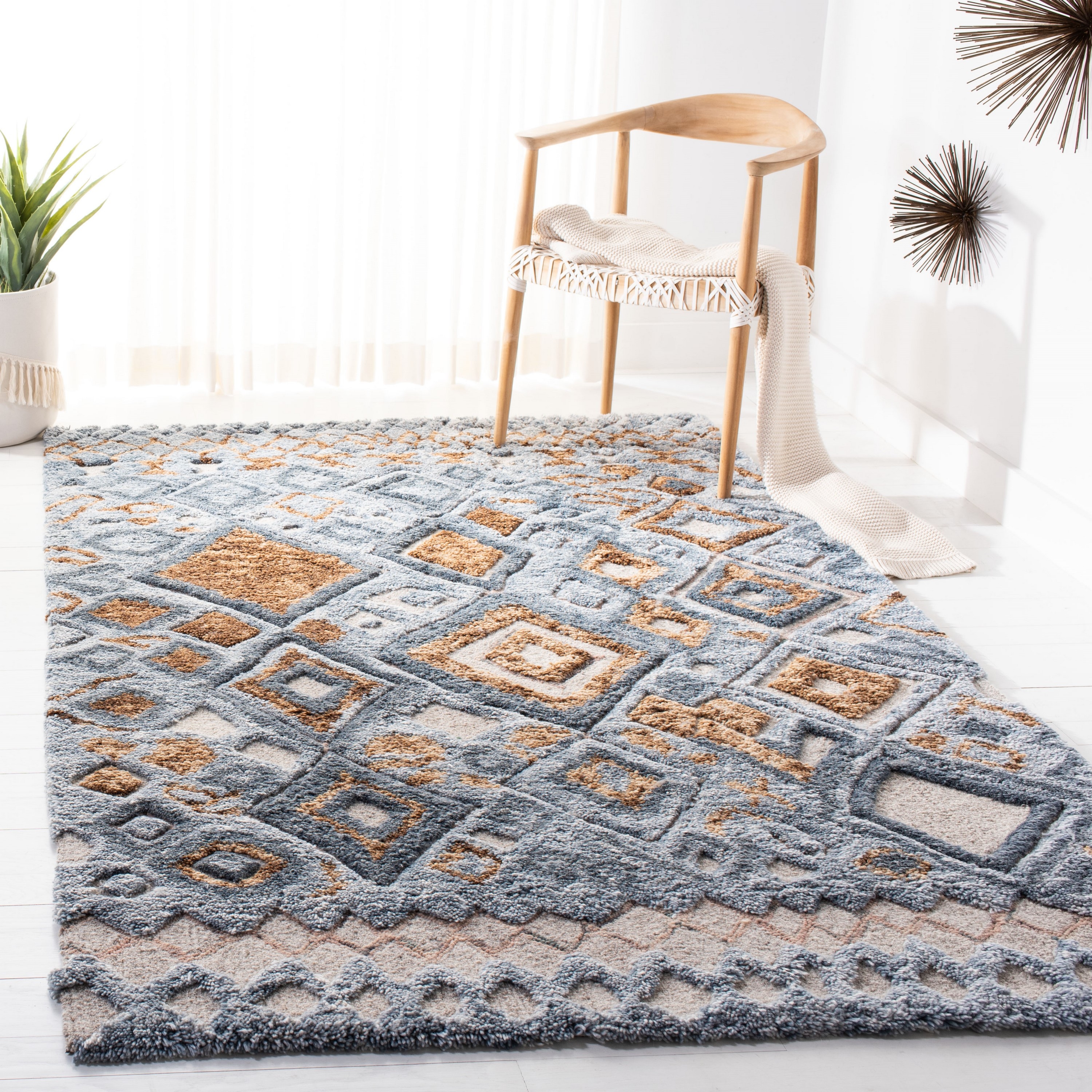 Safavieh CSB618F-8 Casablanca Masako 8 x 10 (ft) Tufted Wool Gray/Gold Rectangular Indoor Abstract Moroccan Area rug