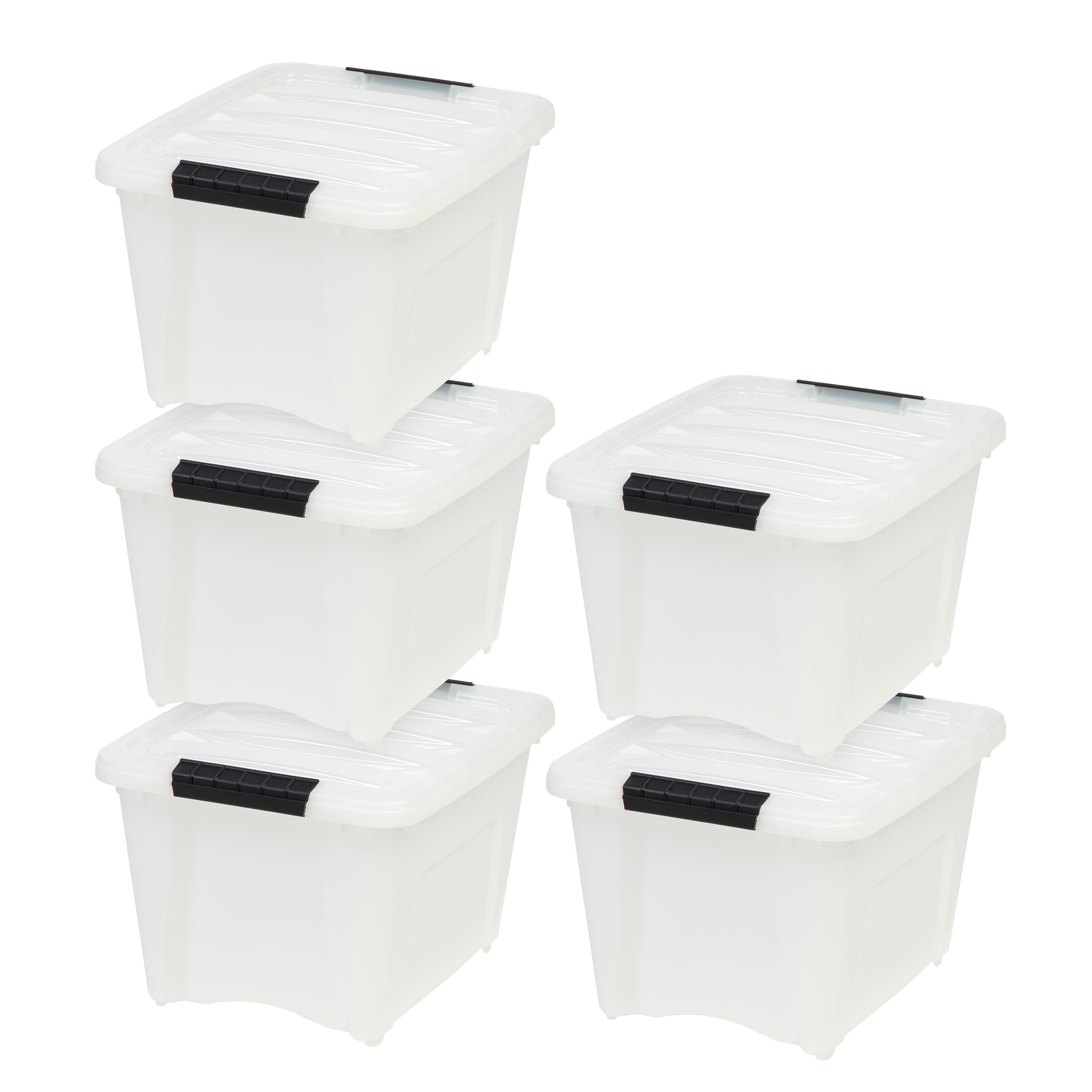 IRIS 580027 5-Pack Stack and Pull Medium 4.75-Gallons (17-Quart) Pearl Tote with Latching Lid