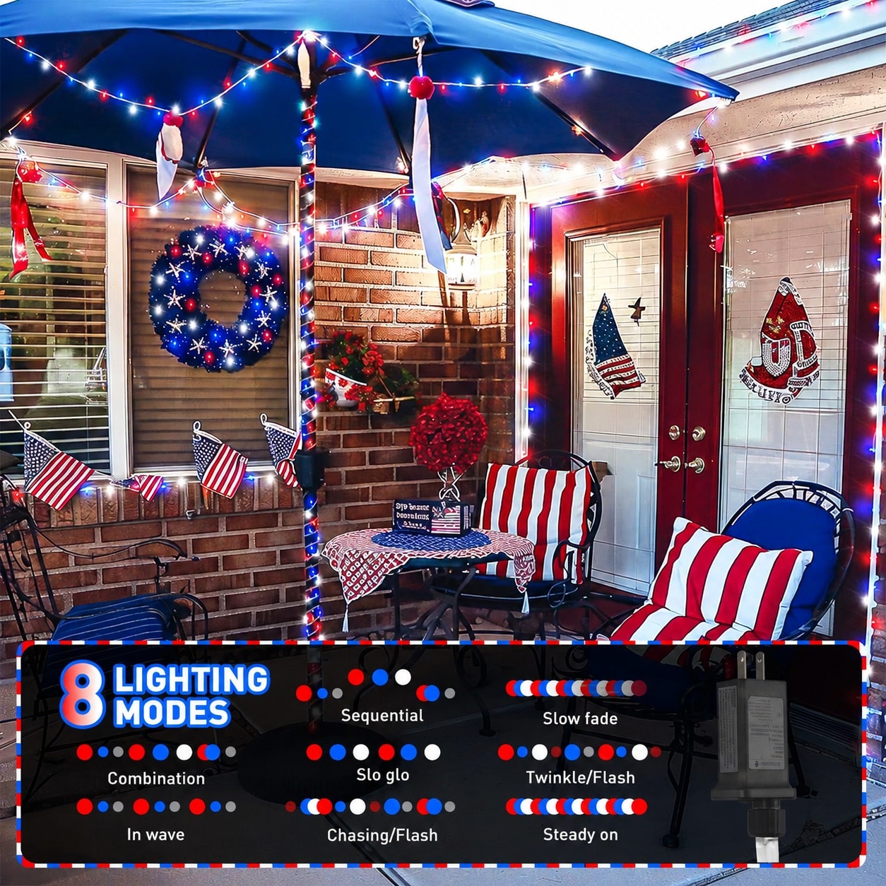 Oyezvary Red White and Blue String Lights 66 Ft 200 LED Clear Wire Plug ...