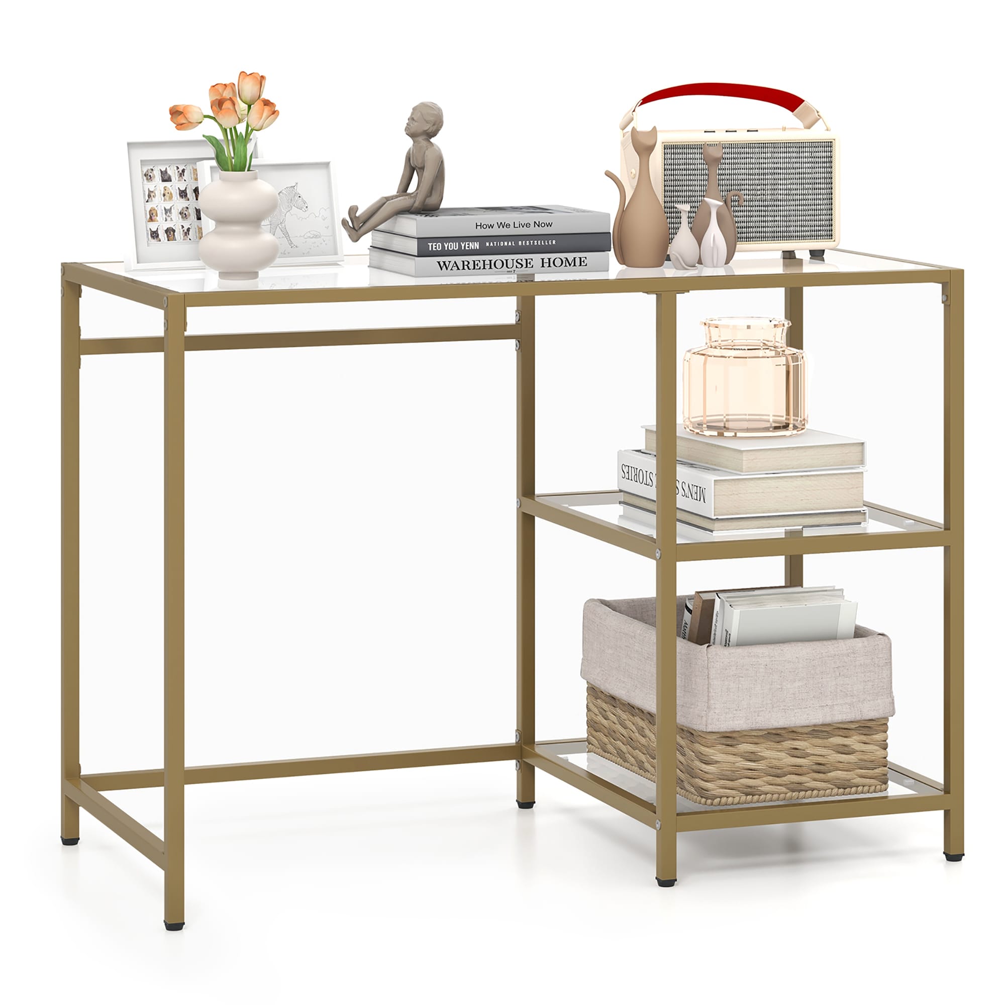 Goplus LWS00485 Modern Tempered Glass Console table