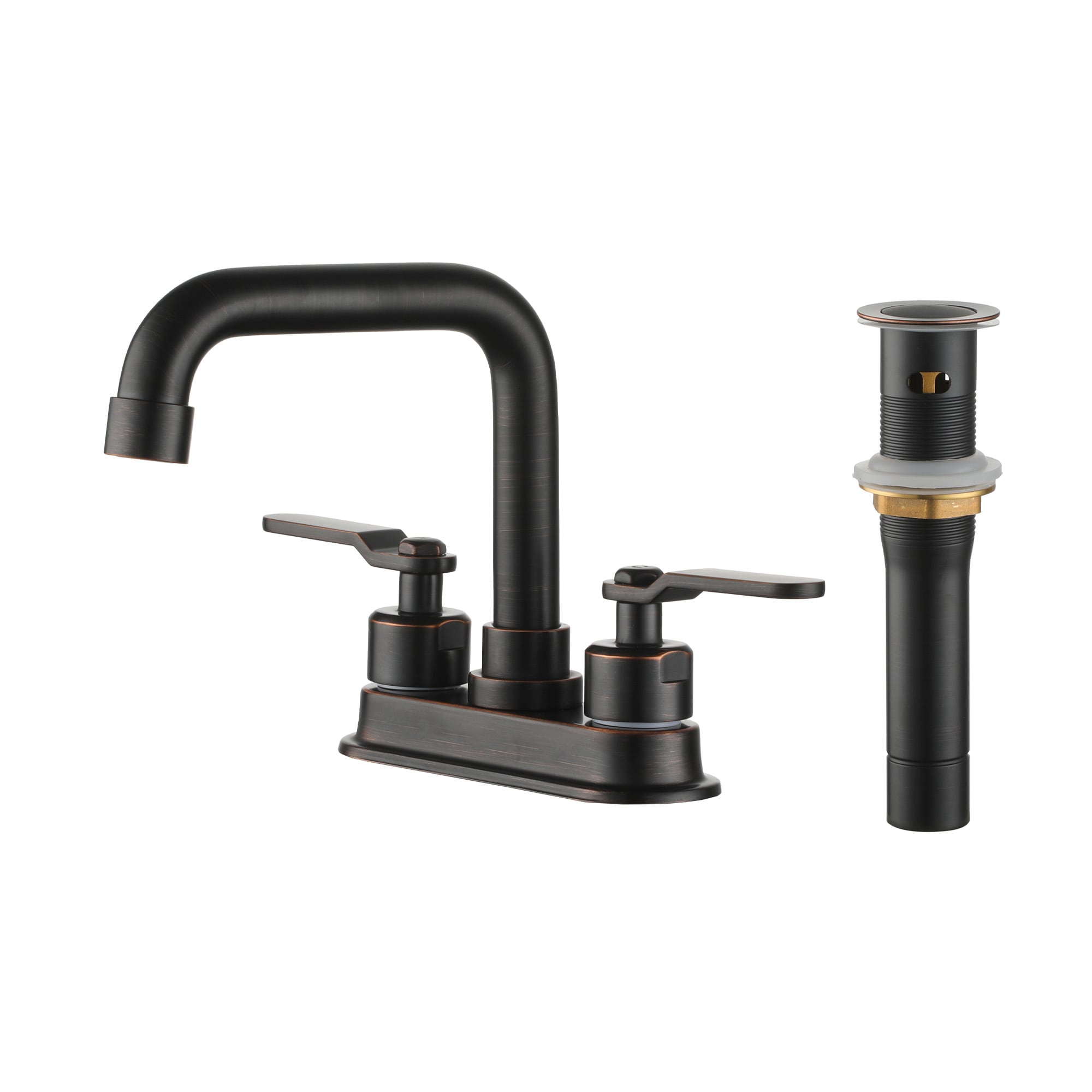 CASAINC KCLT0004-ORB 2-Handle Bathroom Sink Faucet Oil Rubbed Bronz 4-in centerset 2-handle High-arc Commercial/Residential Handle Bathroom Sink Faucet with Drain with Deck Plate