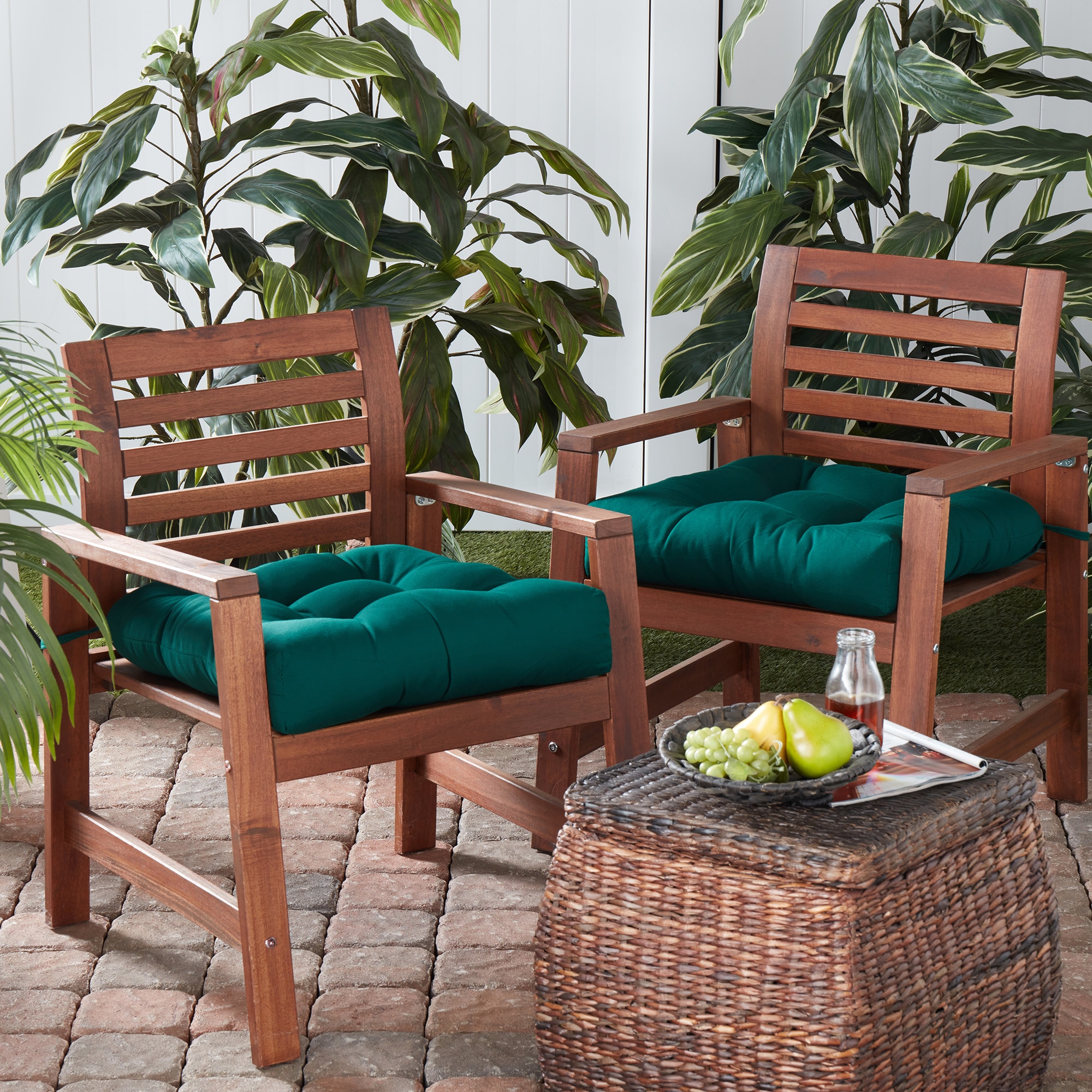 Greendale Home Fashions - Outdoor Sunbrella 20-in x 20-in 2 -Piece Canvas Forest Patio chair cushion