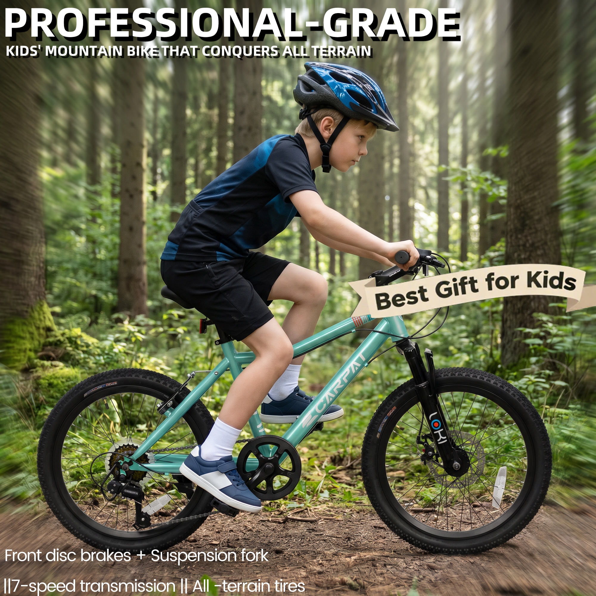 Anysun 20 Inch 7 Speed Kids Mountain Bike with Front Disc Rear V Brakes and Front Suspension High Steel Frame for Ages 6 12 Teenagers