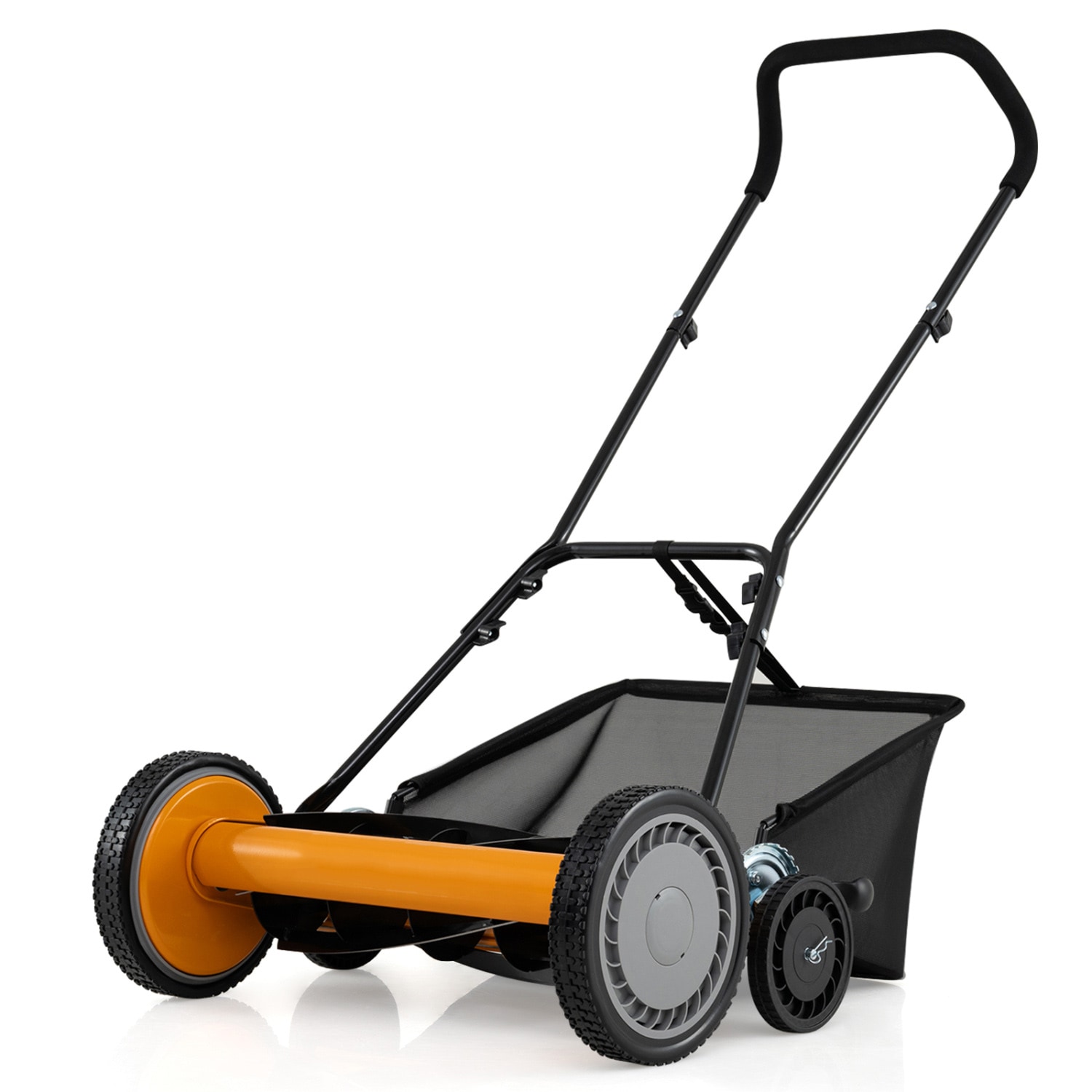 Slickblue - 18-Inch 5-Blade Push Manual Reel Lawn Mower with Height Adjustment and Detachable Gra...