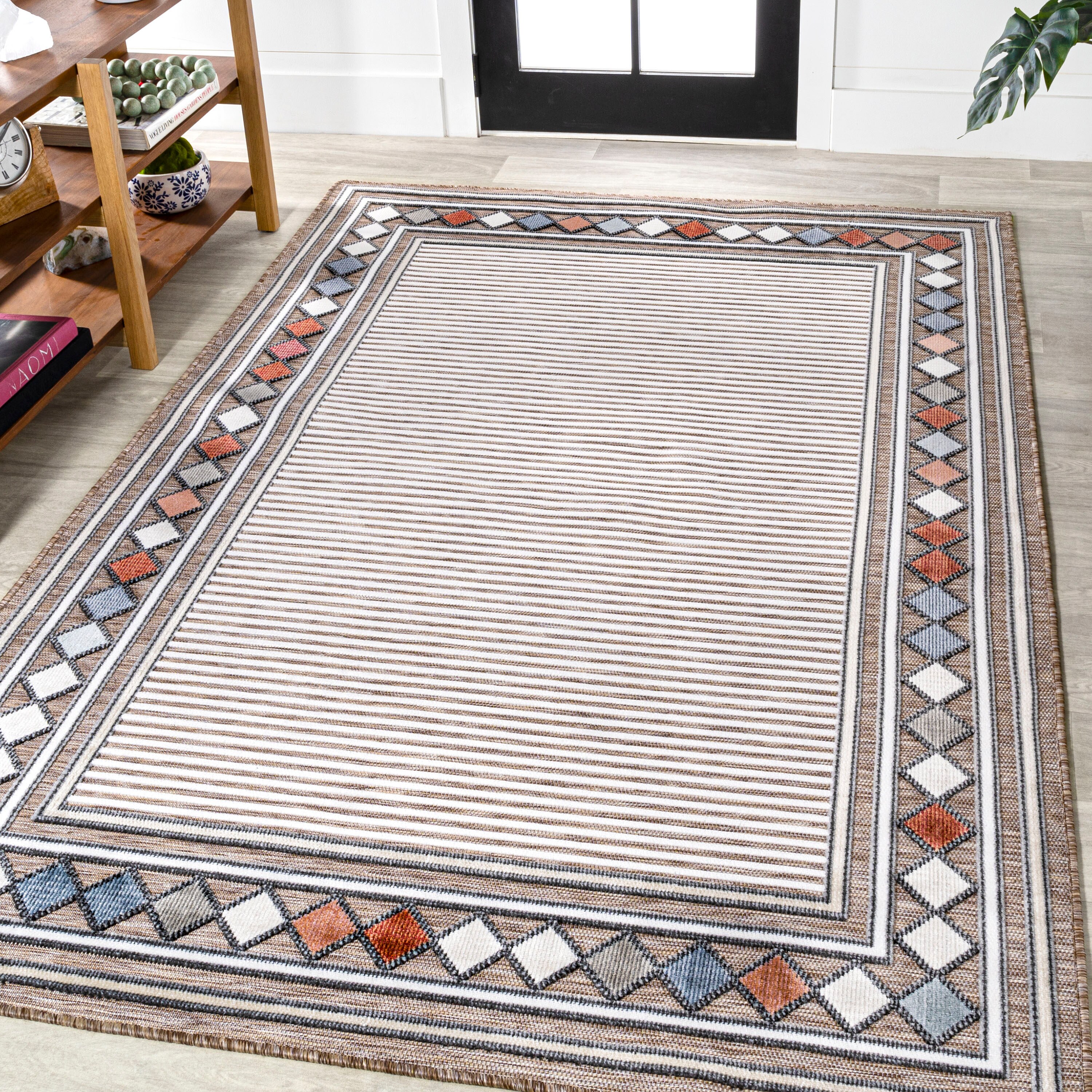 Sebastian Brown and Ivory Geometric Synthetic Rectangular Rug 3' x 5'
