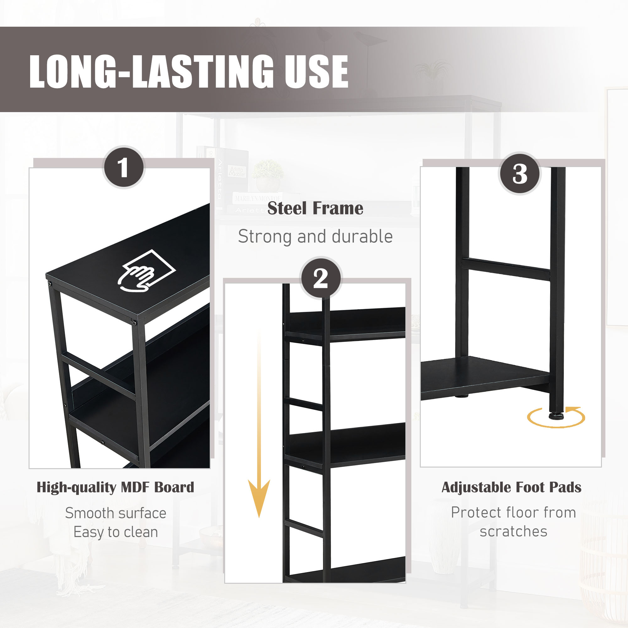 CASAINC Bookcase Black Metal 5-Shelf Ladder Bookcase (47.24-in W x 68.9 ...