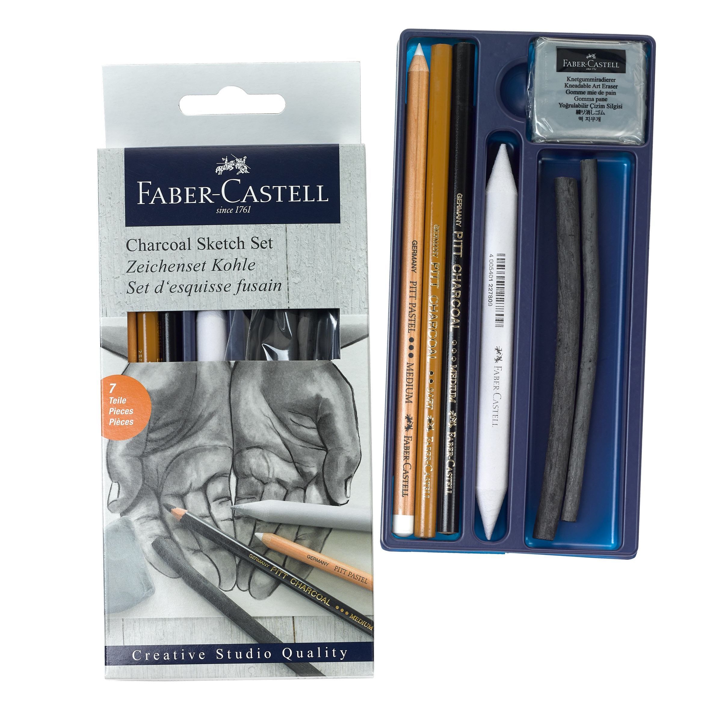 US Art Supply 20 Piece Professional Artist Sketch Set in Hard Storage Case  - Sketch & Charcoal Pencils, Pastel, Stumps, Eraser, Sharpeners - Bonus