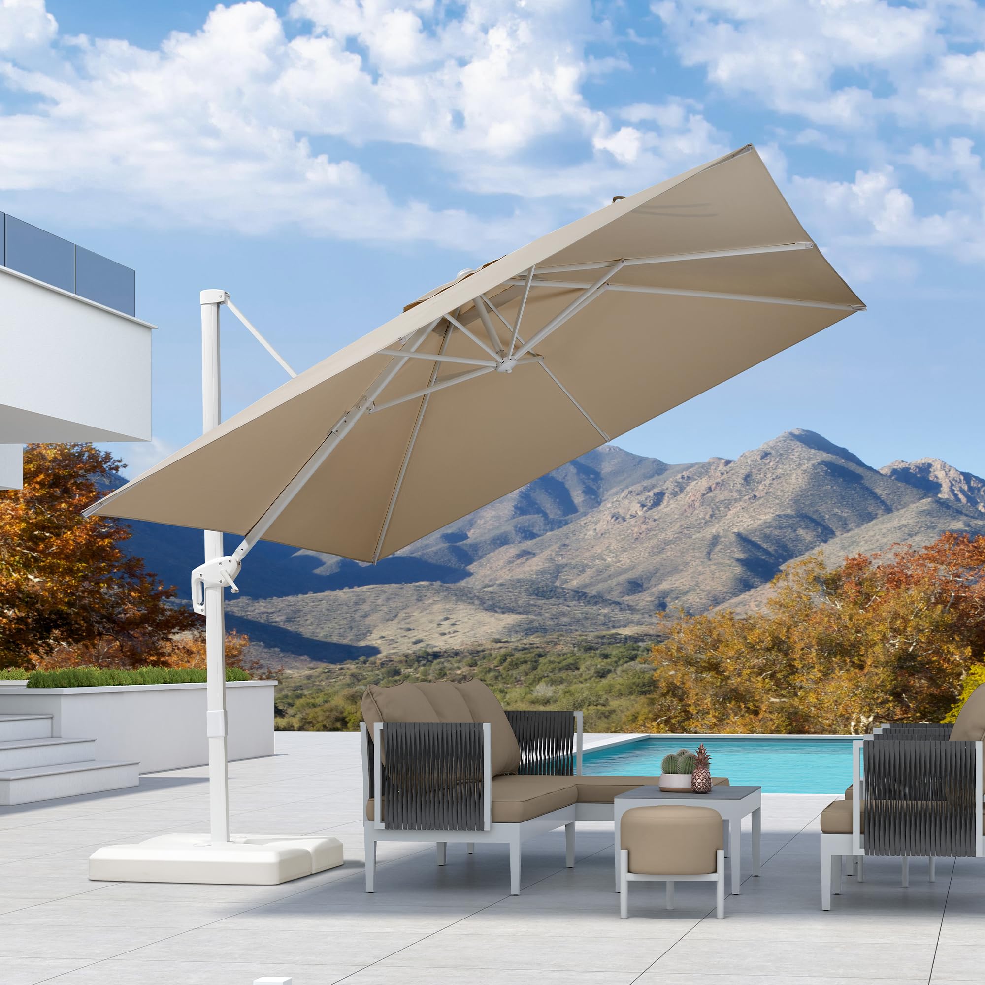 PURPLE LEAF LS02XBS10-KK 10-ft Aluminum Beige Crank Cantilever Patio Umbrella