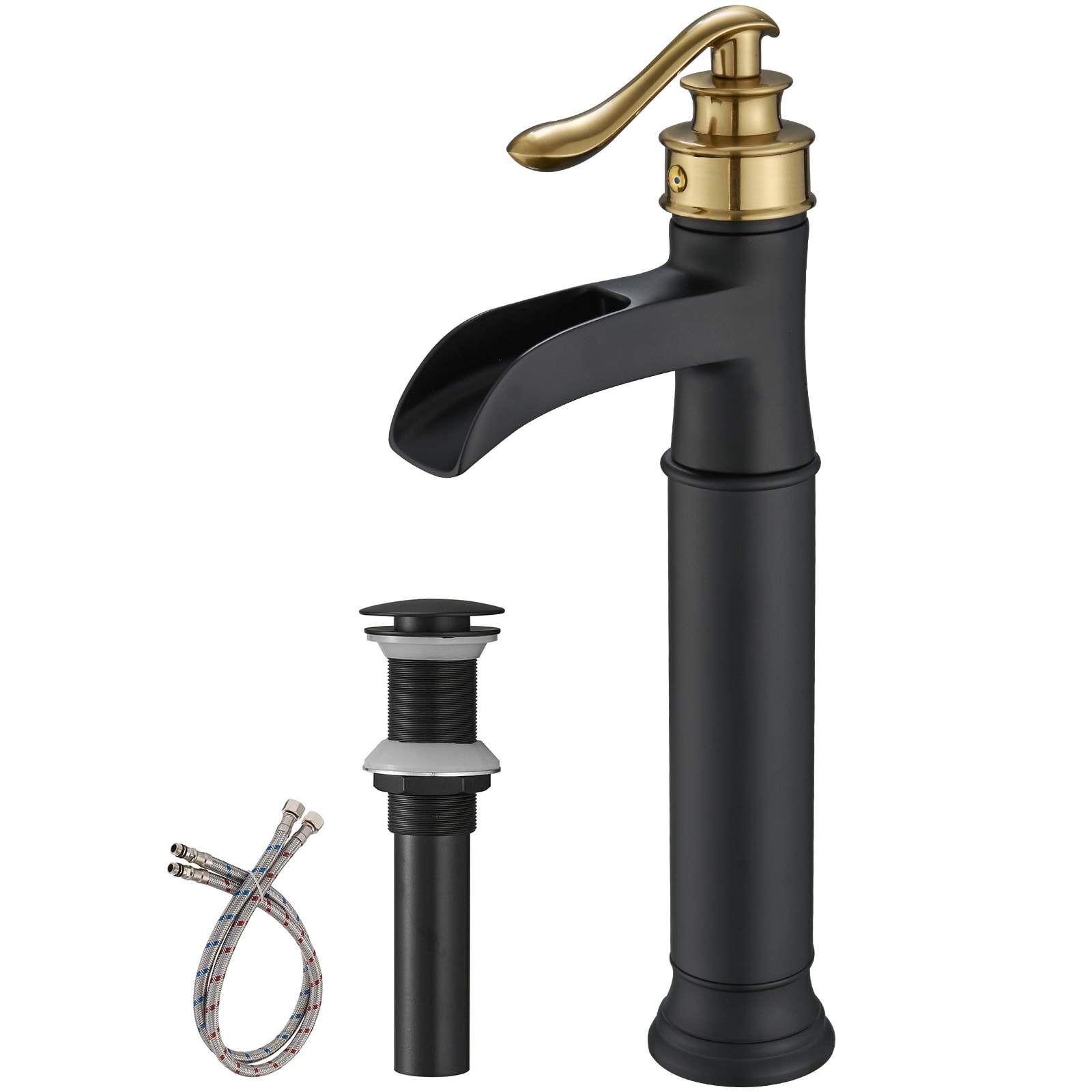 BWE A-96556H-GB Black and Gold Vessel 1-handle WaterSense Waterfall Commercial/Residential Handle Bathroom Sink Faucet with Drain