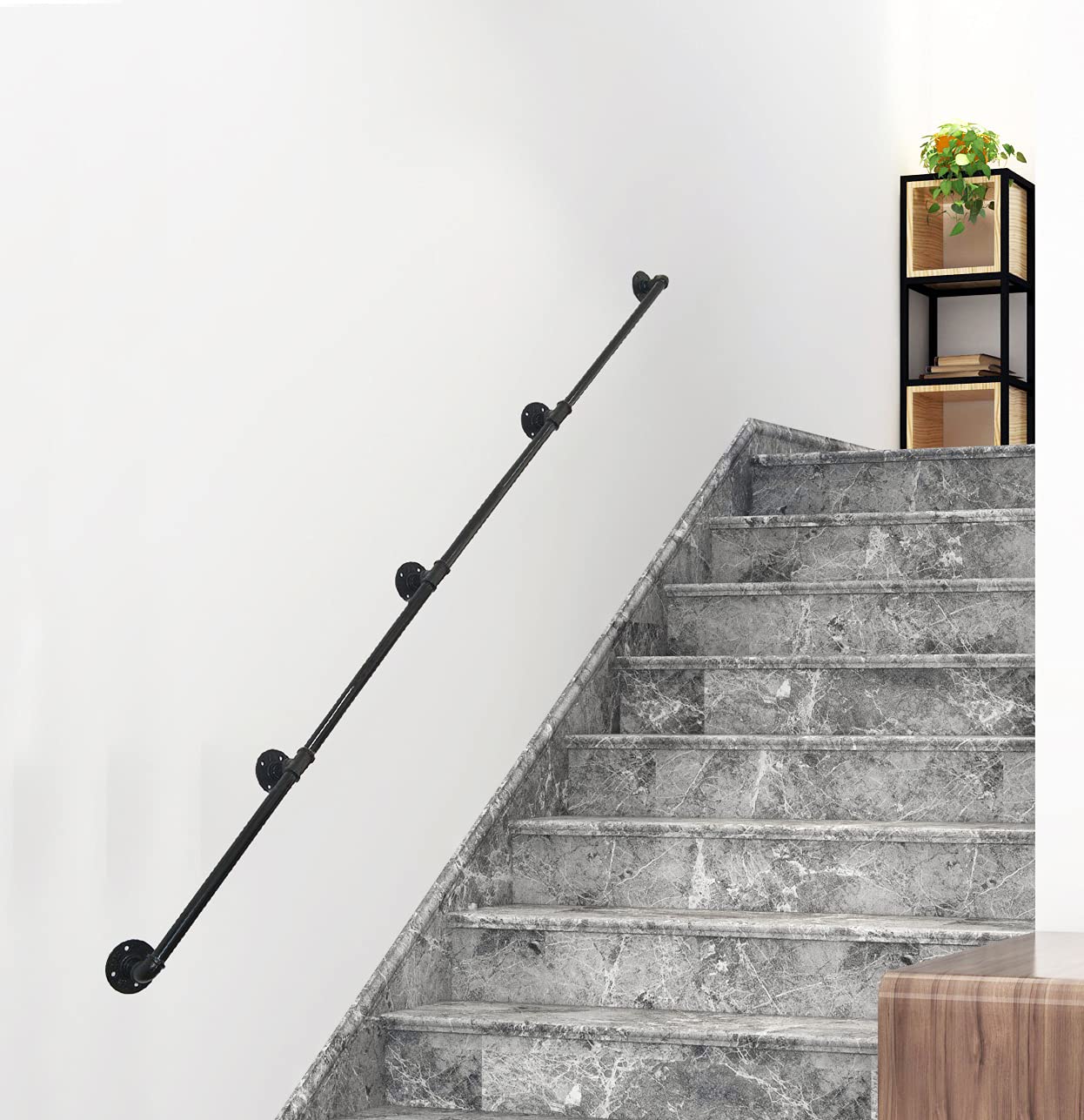 Misopily 15FT Wall Mount Pipe Handrail Metal Indoor Stair Railing ...