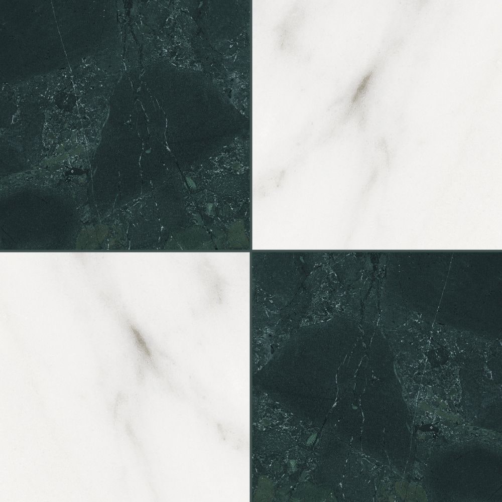 The Tile Life Sample - Gambit Checkerboard Calacatta Green 8-in x 8-in Matte Porcelain Marble look Floor and Wall Tile #SCHES0808CGR