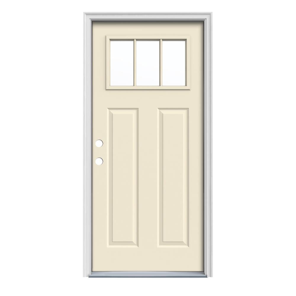 JELD-WEN LOWOLJW182400063 36-in x 80-in x 4-9/16-in Steel Craftsman Right-Hand Inswing Bisque Painted Prehung Front Door with Brickmould Insulating Core