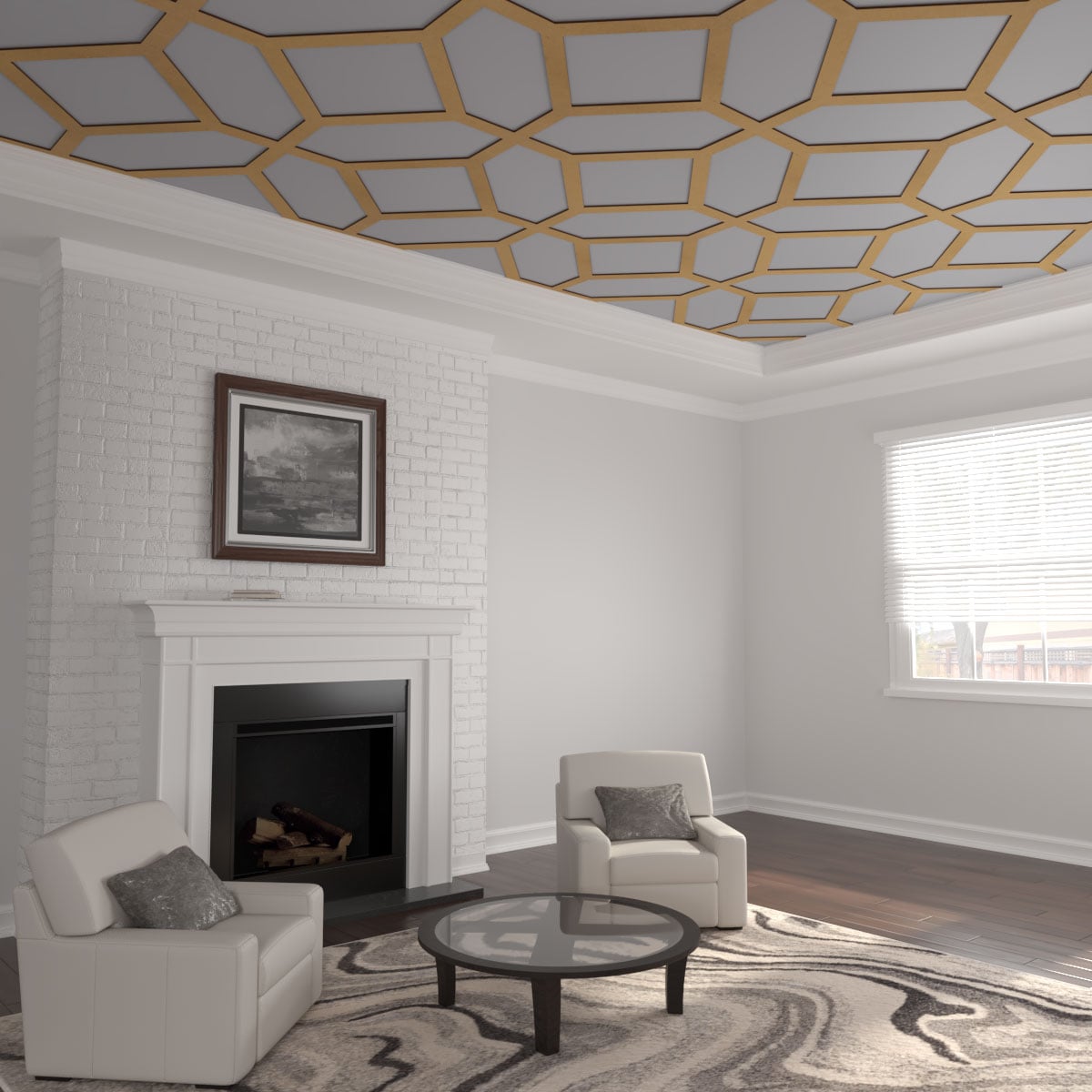 Ekena Millwork CELW67X67X0375CAMMF 66-5/6-in x 66-5/6-in Embossed Paintable/Stainable MDF Fretwork Wall Panel ( 31.01-sq ft )