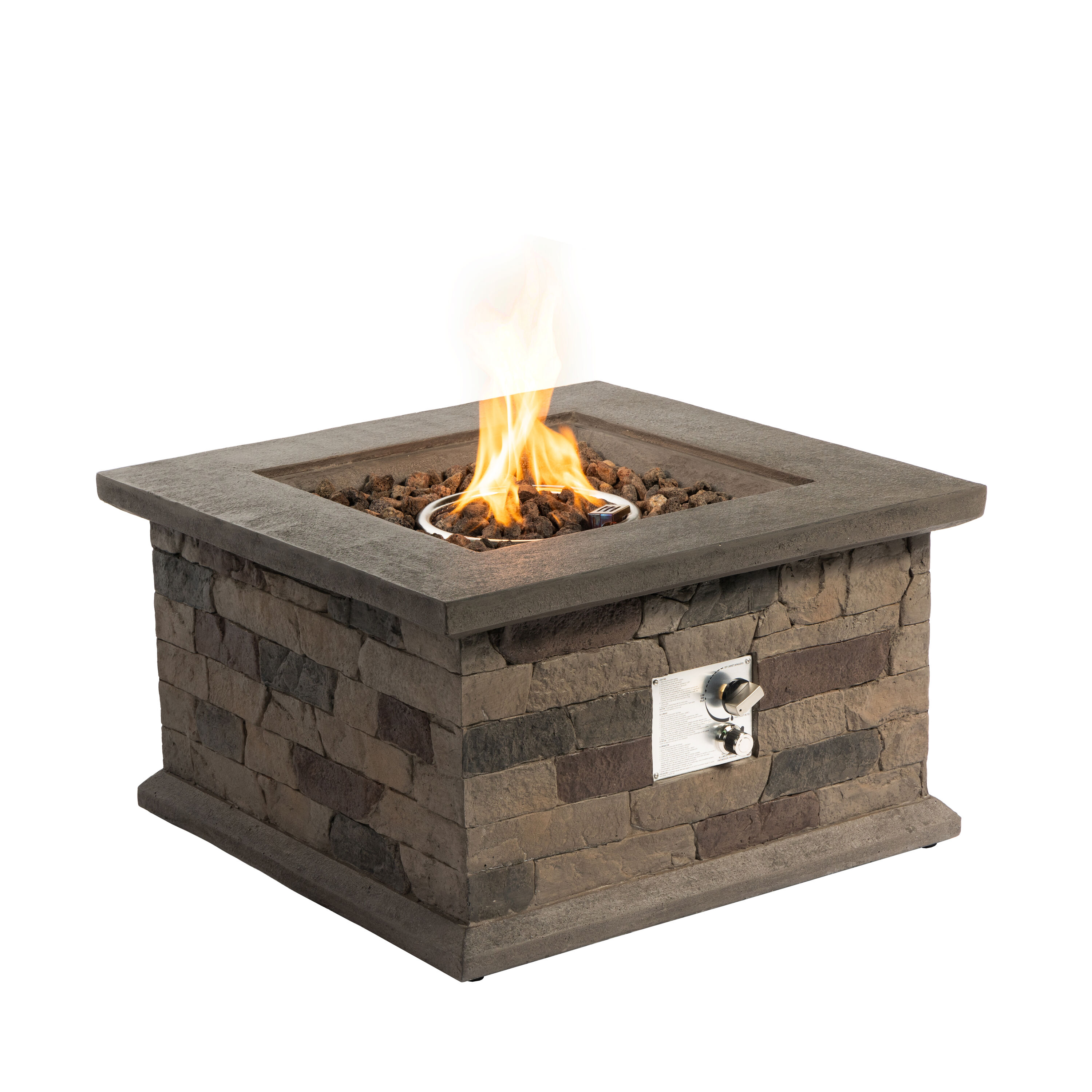 Clihome CL-CO33626 28.3-in W Brown Multi Magnesium oxide Square Tabletop Liquid propane Fire pit table