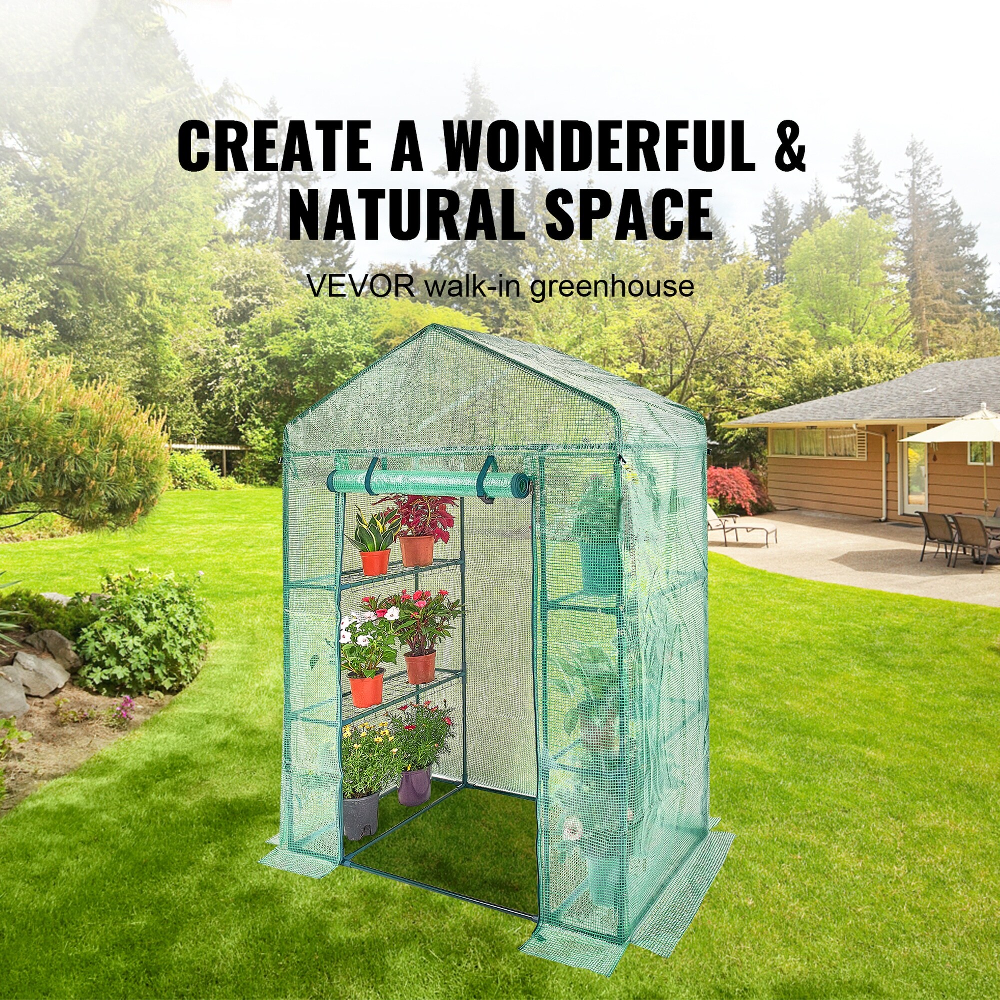 HyperDrop Cart 4.6 x 2.4 x 6.7 ft Walk-in Greenhouse with Shelves High ...