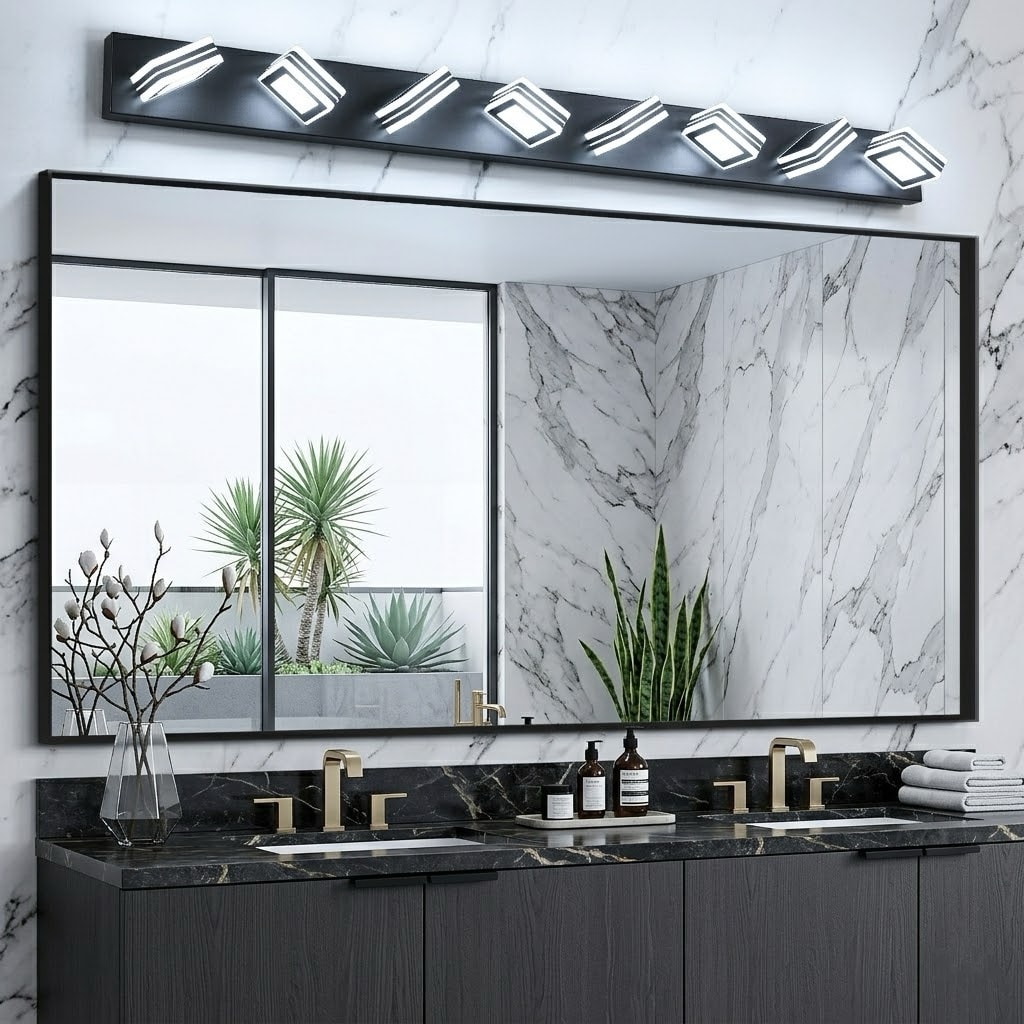MYRYY 52-in 8 Light Matte Black Integrated LED Fixture Modern Dimmable Bathroom Vanity Light