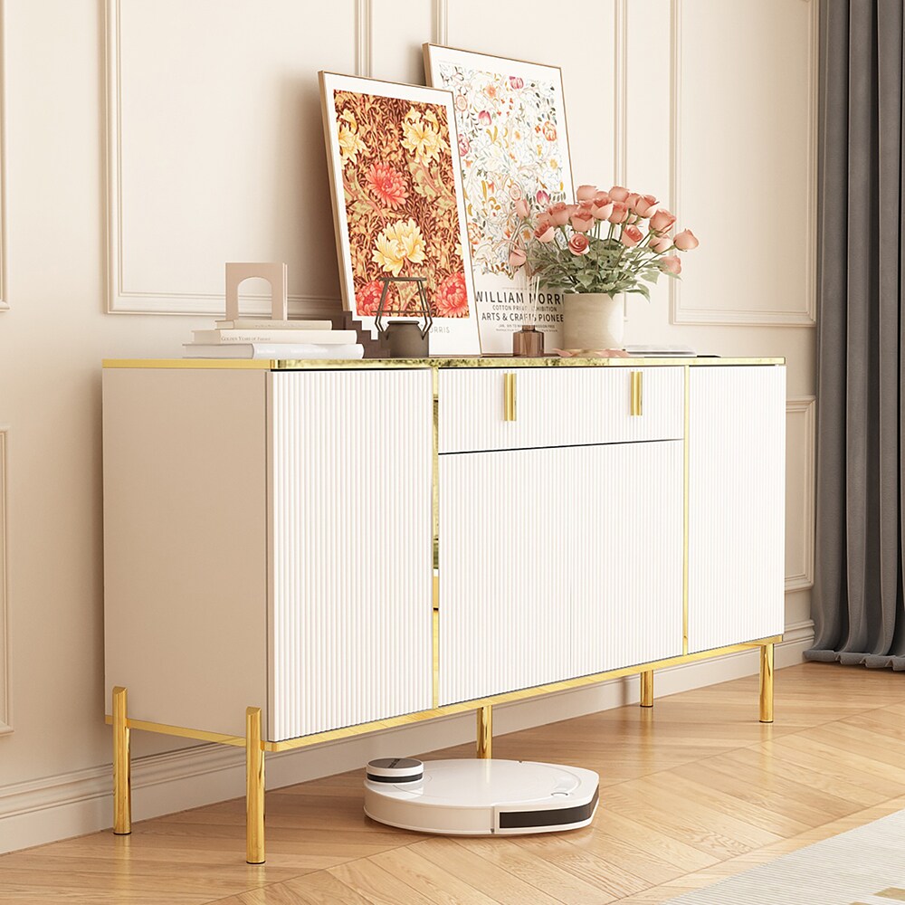 Homsee Modern Kitchen Storage Cabinet Buffet with Drawer and Pop-Up ...